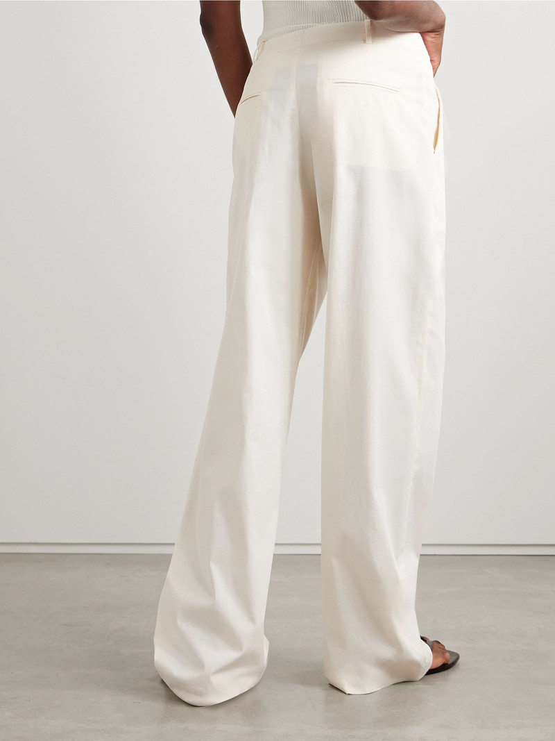 Pleated organic cotton-blend poplin wide-leg pants Off-white 4