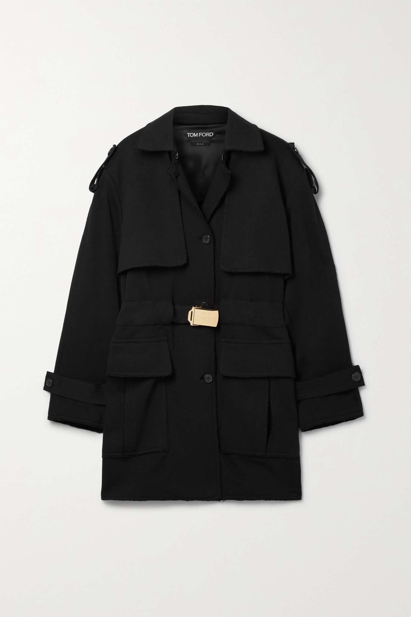 Belted frayed cotton-jersey trench coat - 1