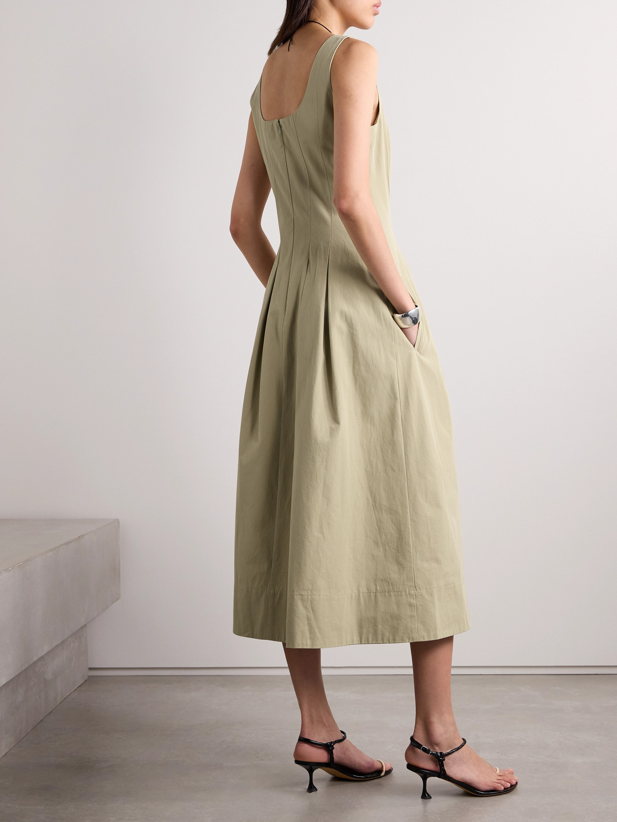 Allen Pleated Cotton-poplin Midi Dress - 3