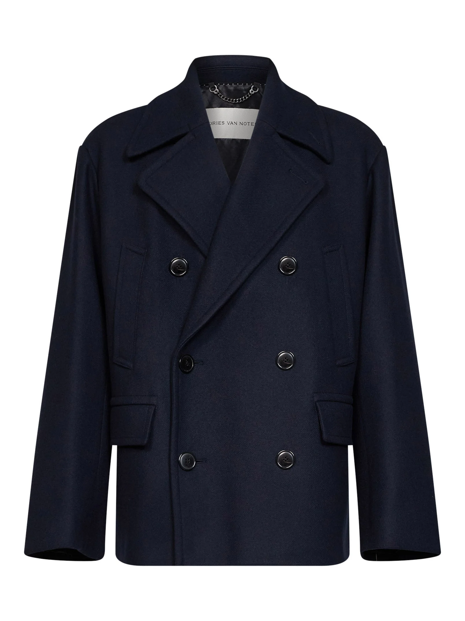 Navy blue wool-blend Rascott double-breasted peacoat - 1