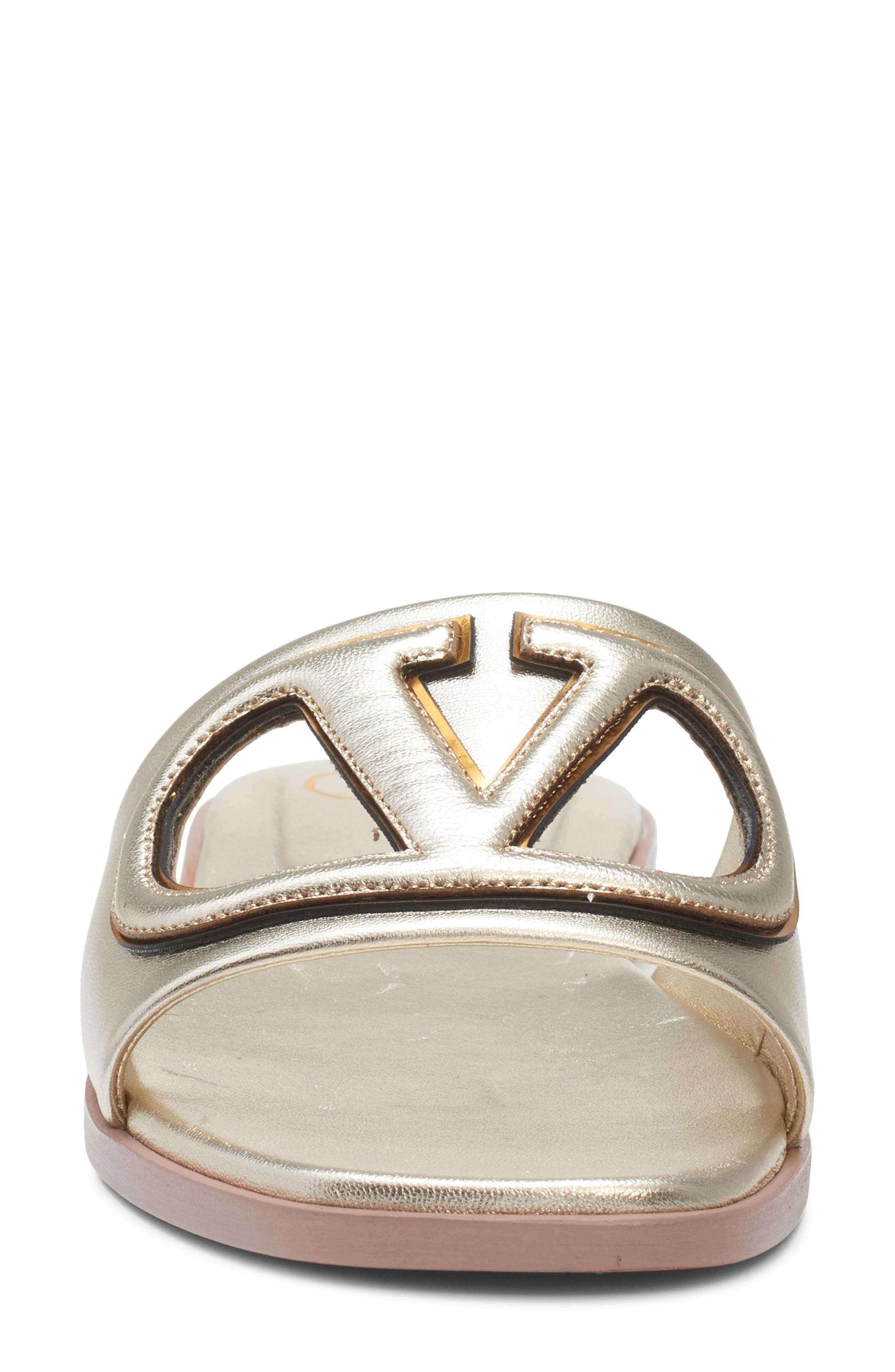 Valentino Garavani VLOGO Cutout Slide Sandal in Platino/Antique Brass at Nordstrom - 3