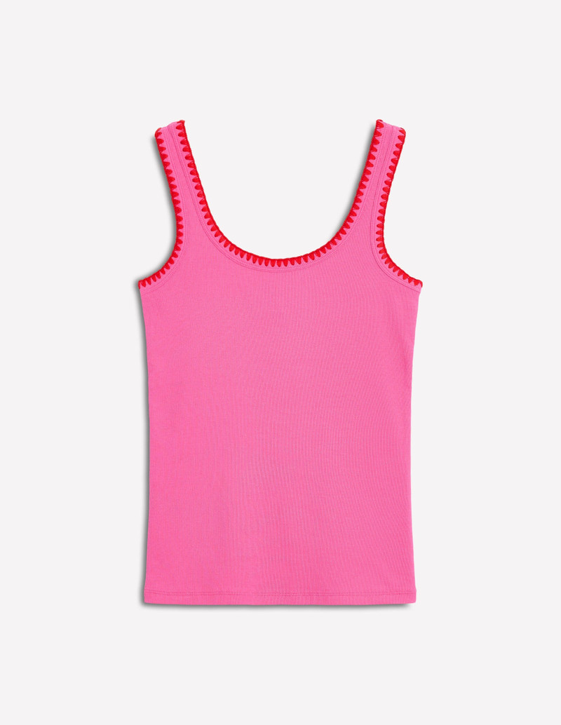 Crochet Trim Tank Top-Pink 1