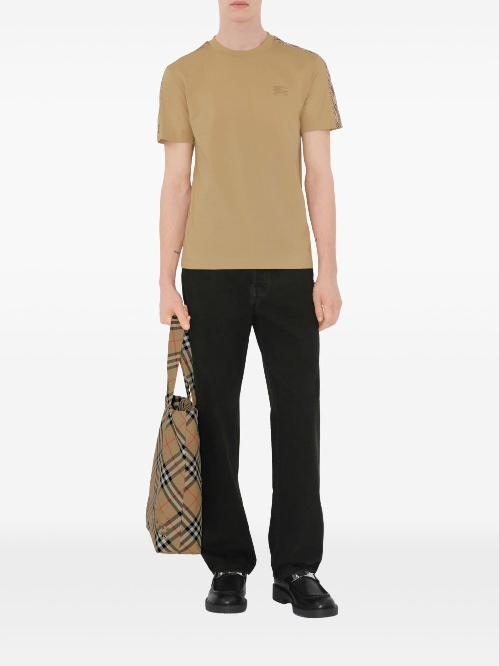 checkered-trim cotton T-shirt - 2