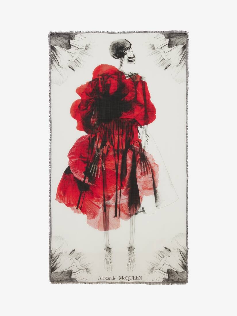 Paper Bloom Skeleton Scarf in Ivory/red - 1