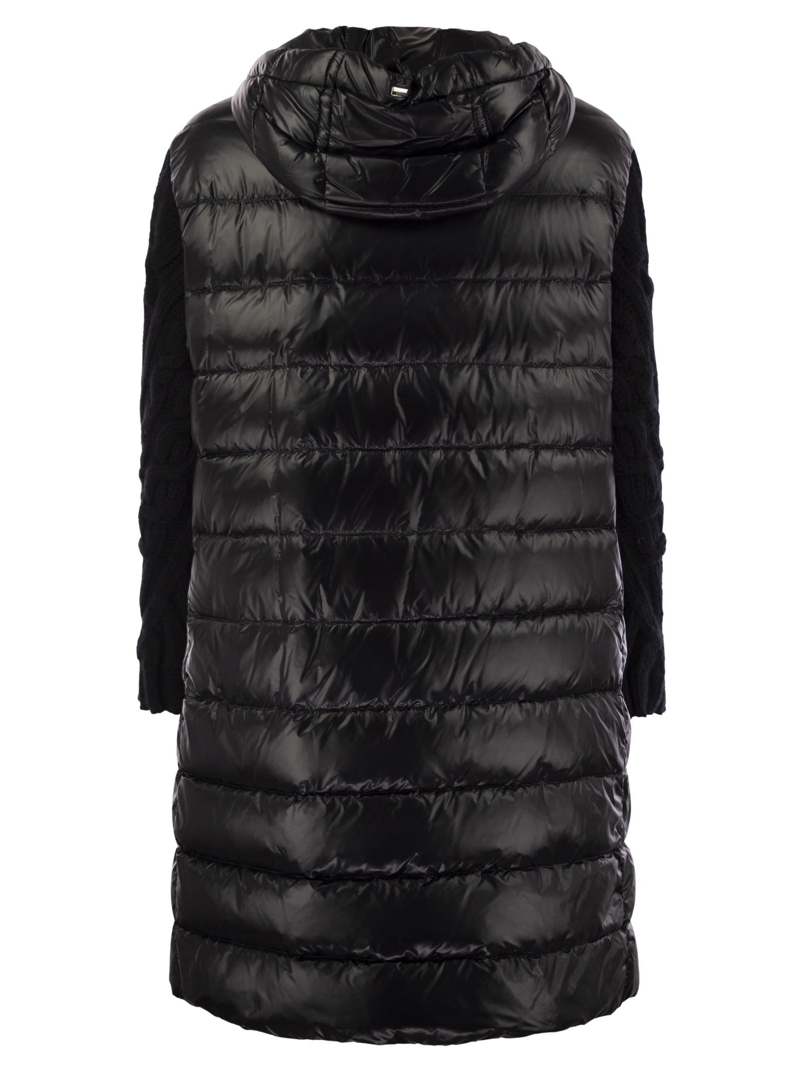 Herno Women Long Down Jacket With Wool Sleeves - 2
