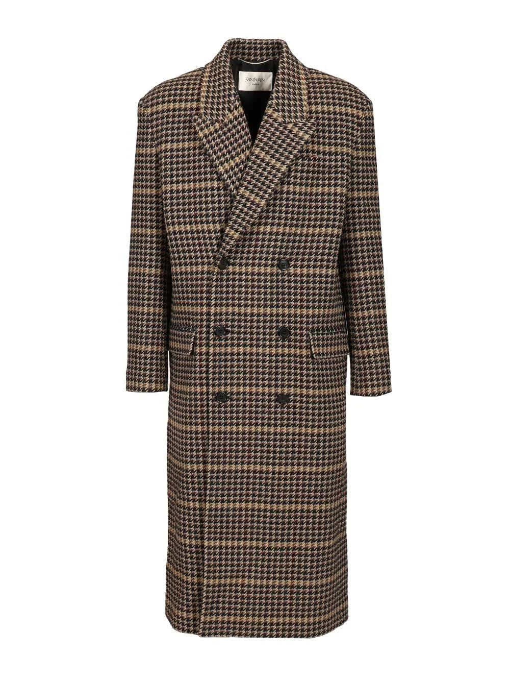 Saint Laurent Men Long Checked Wool Coat - 1