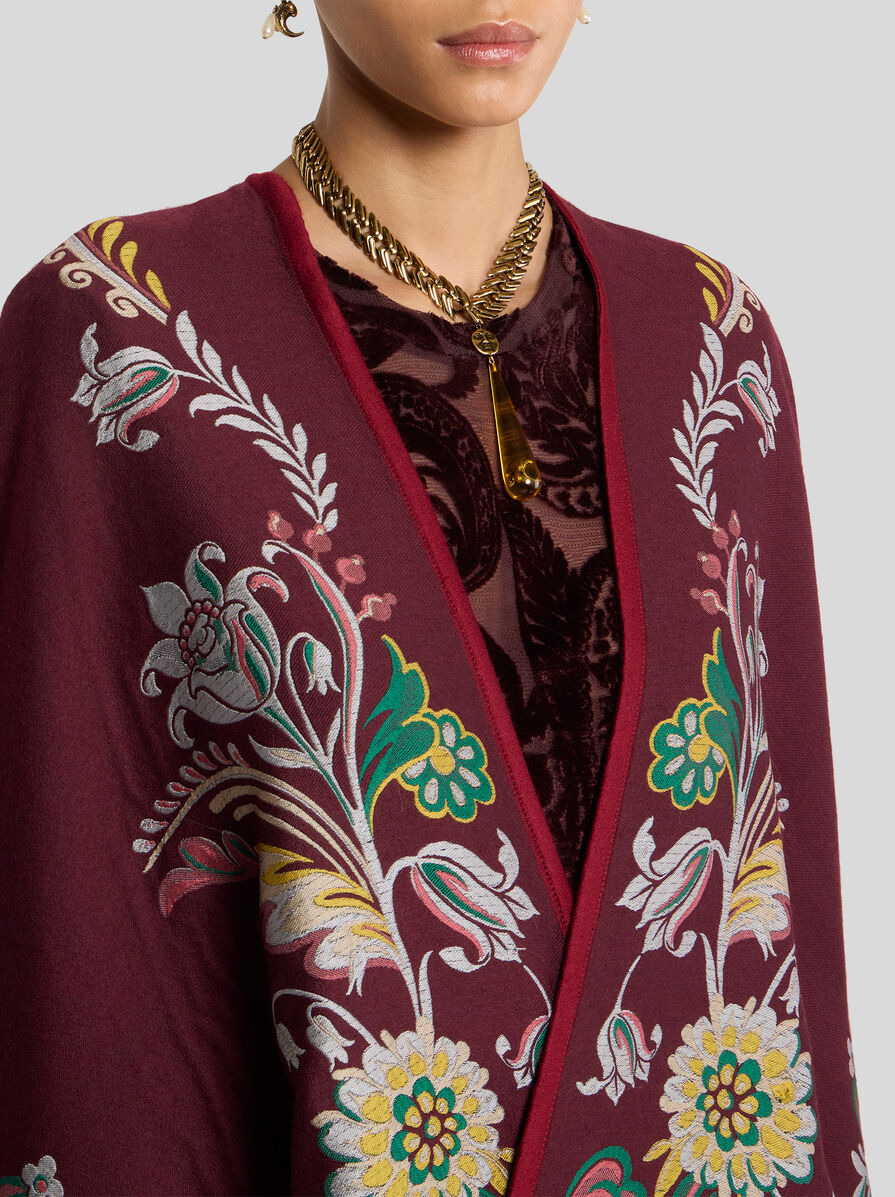 WOOL-BLEND CAPE WITH FLORAL JACQUARD MOTIF - 3