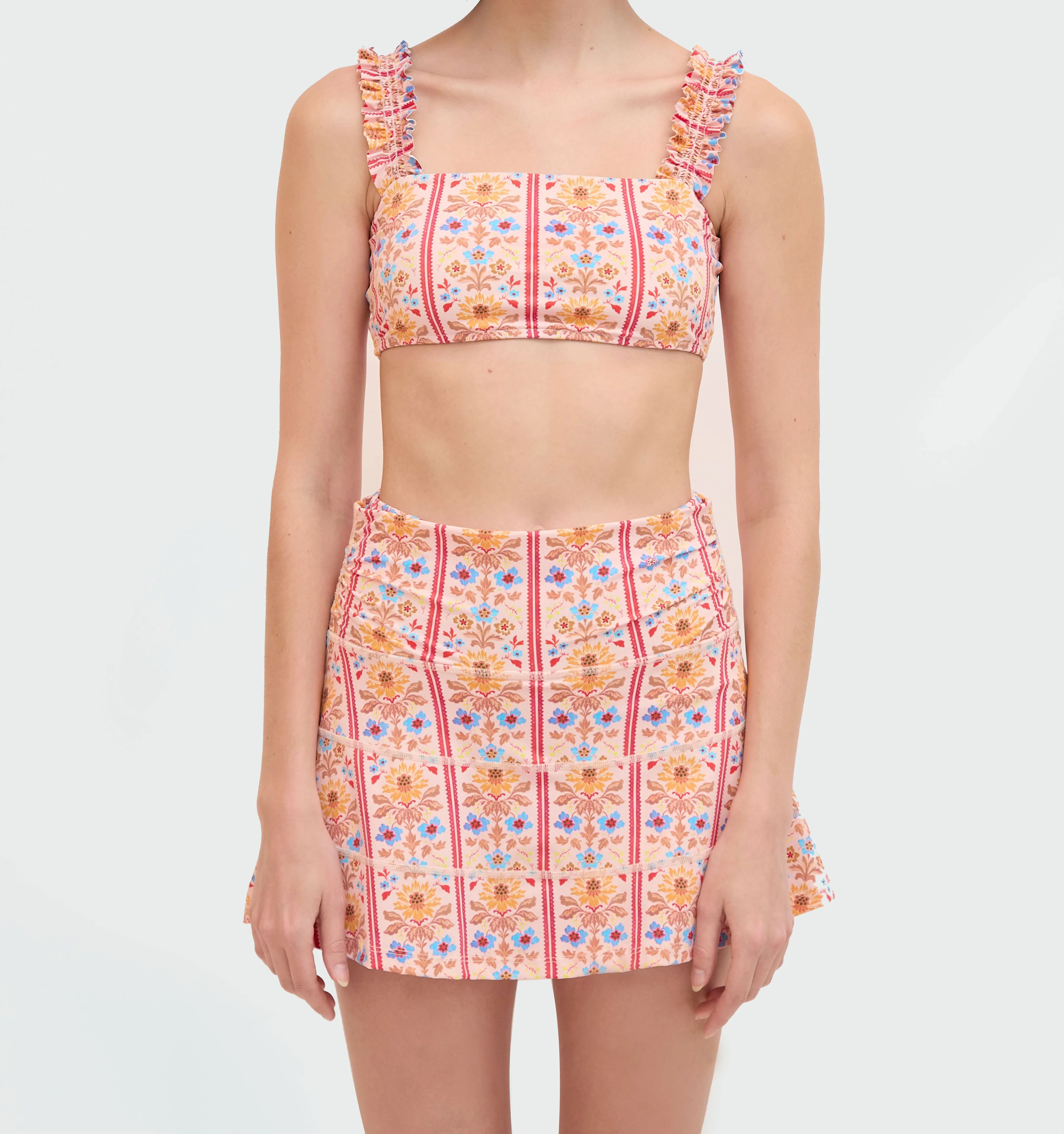 The Riley Pool Skirt - Pink Floral Block Stripe - 1