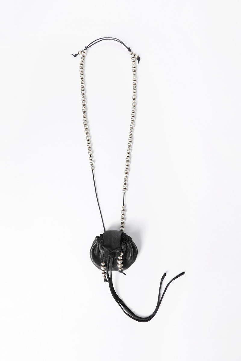 Ann Demeulemeester Sindri Silver Necklace With Small Leather Bag Pendant outlook