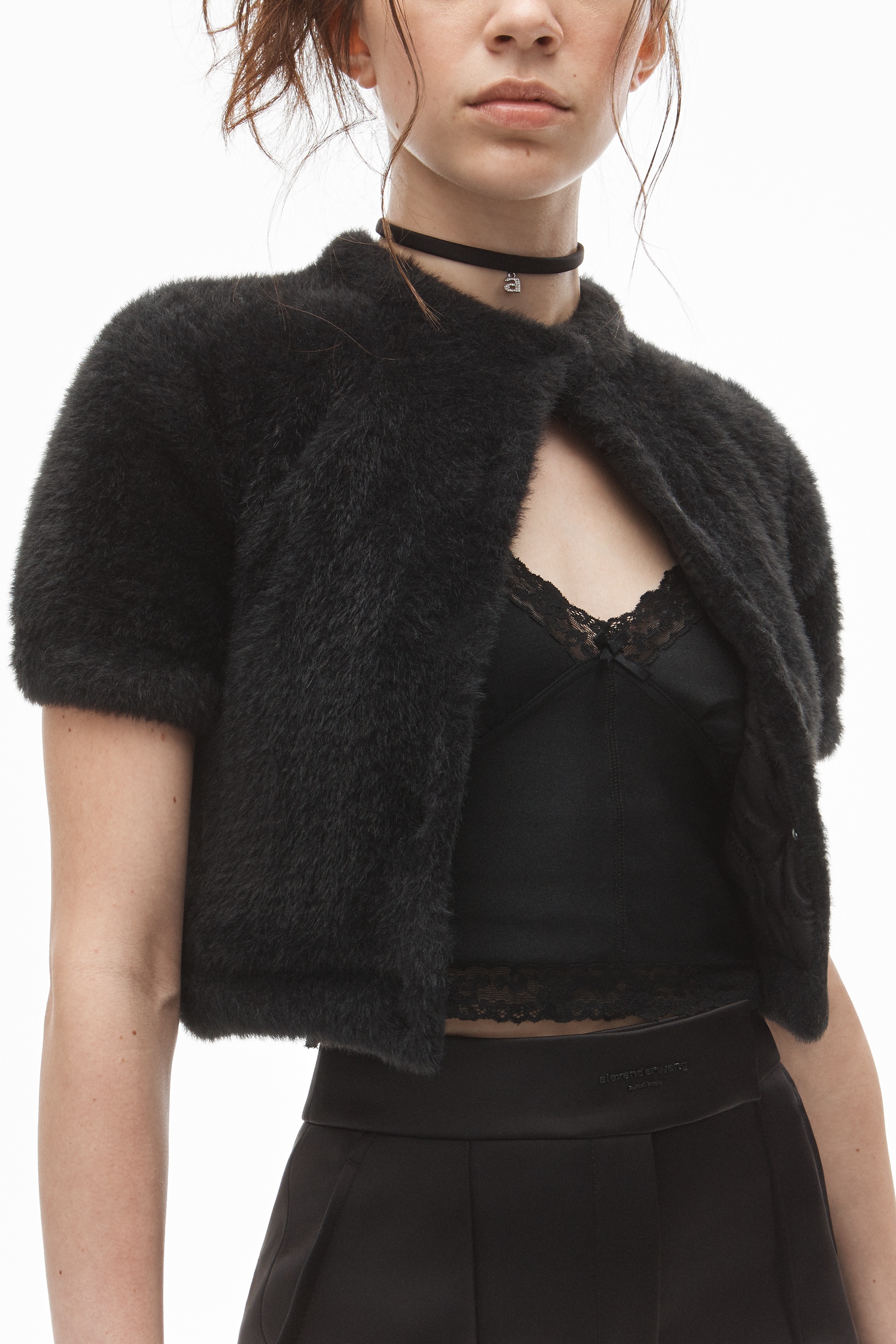 SHORT SLEEVE LINED CARDIGAN IN FAUX FUR - 3