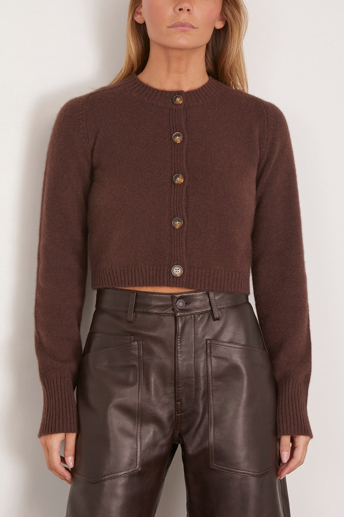 Zephir Cropped Cardigan in Brown - 3