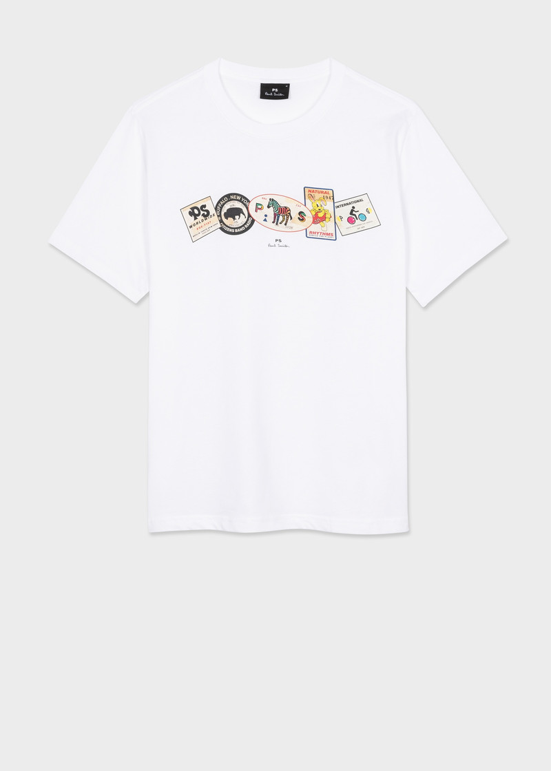 White 'PS' Badges Row T-Shirt 1