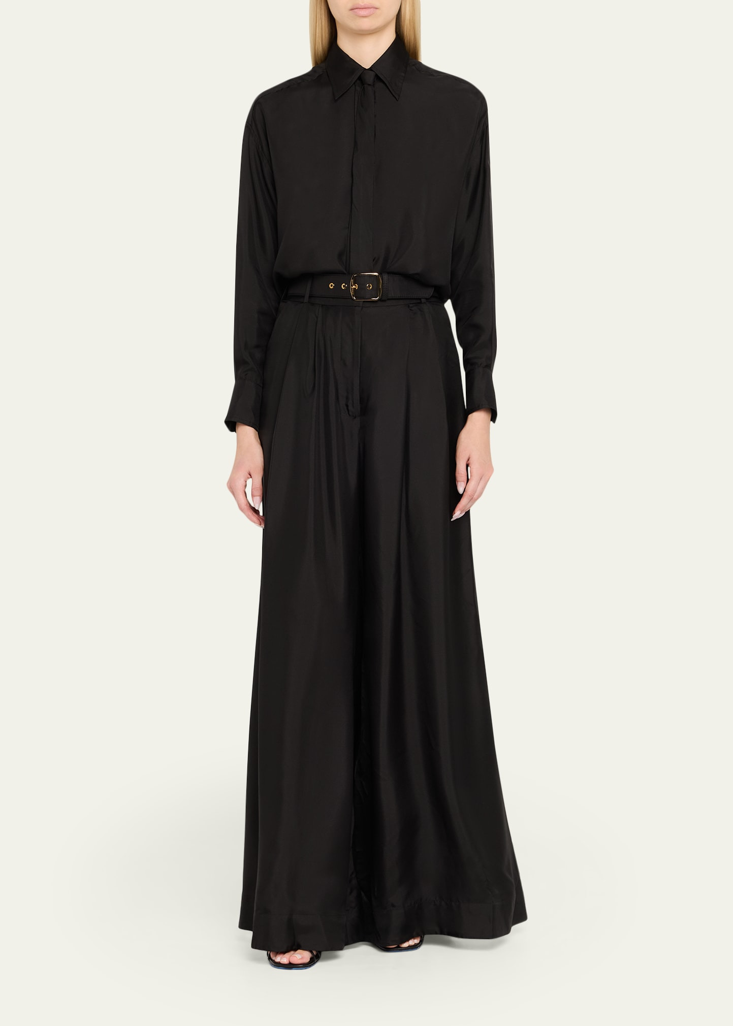 Relaxed Long-Sleeve Tie Shirt - 2