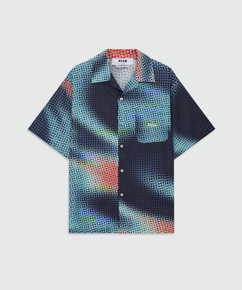 Multicolor cotton printed short-sleeve bowling shirt with embroidered MSGM logo 1