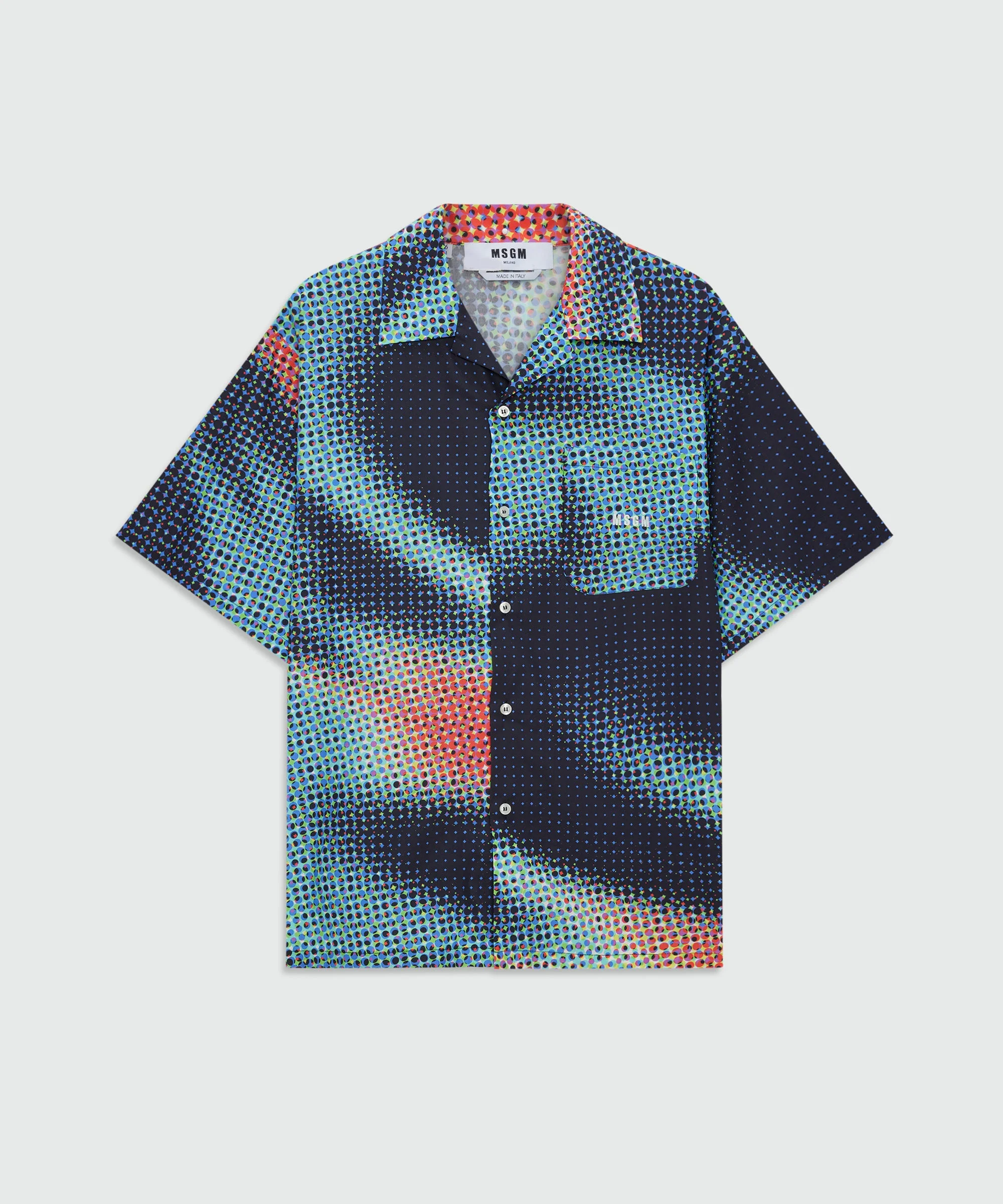 Multicolor cotton printed short-sleeve bowling shirt with embroidered MSGM logo - 1