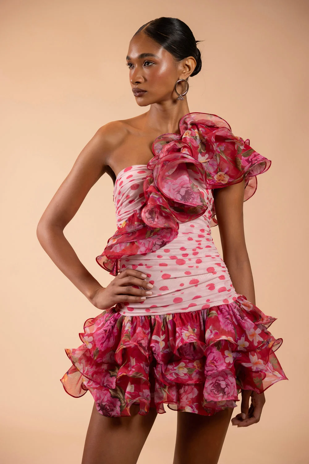 PEONY DOTS RUFFLE MINI DRESS (RUNWAY) - 1