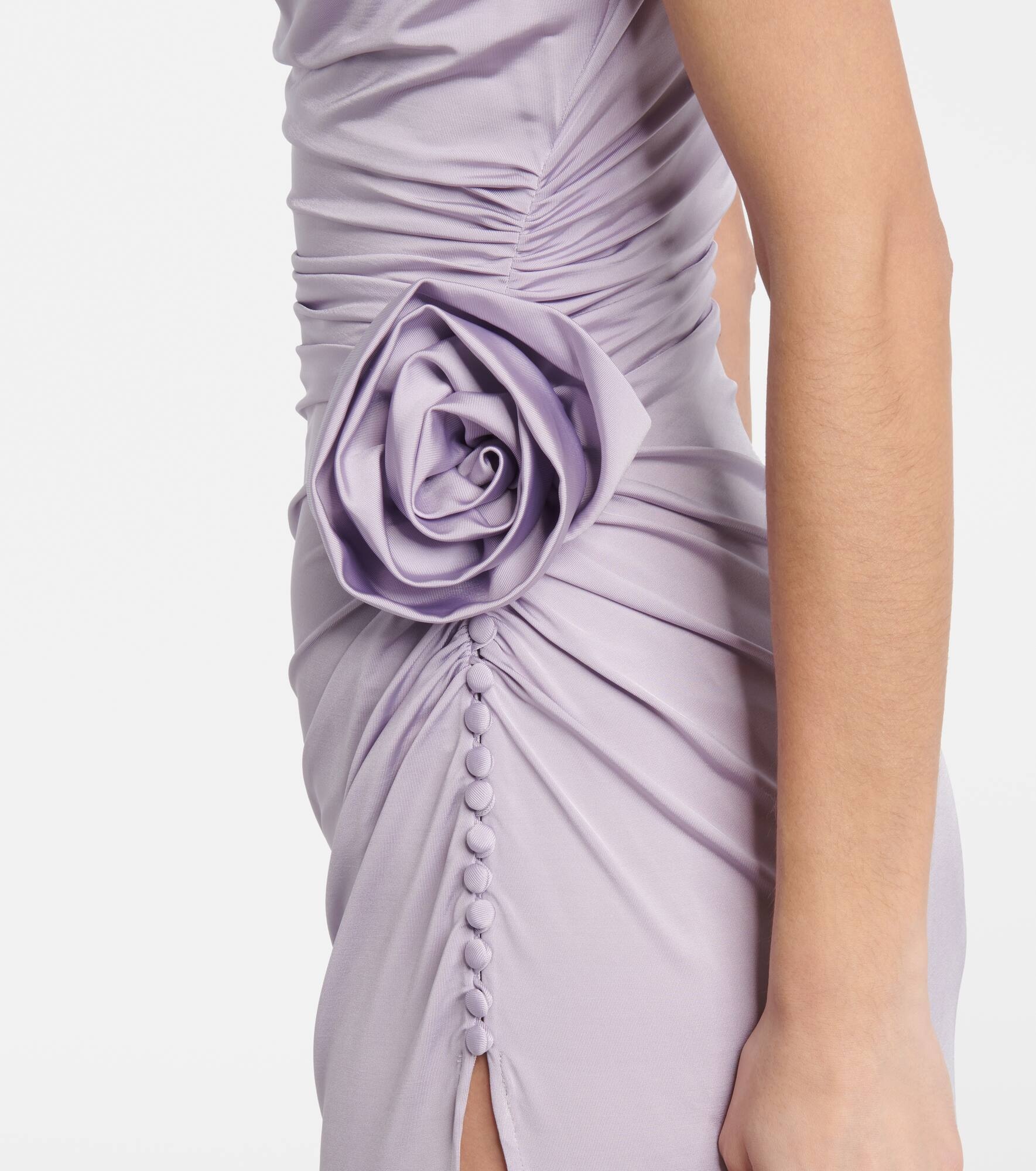 Floral-appliqué gathered off-shoulder gown - 4