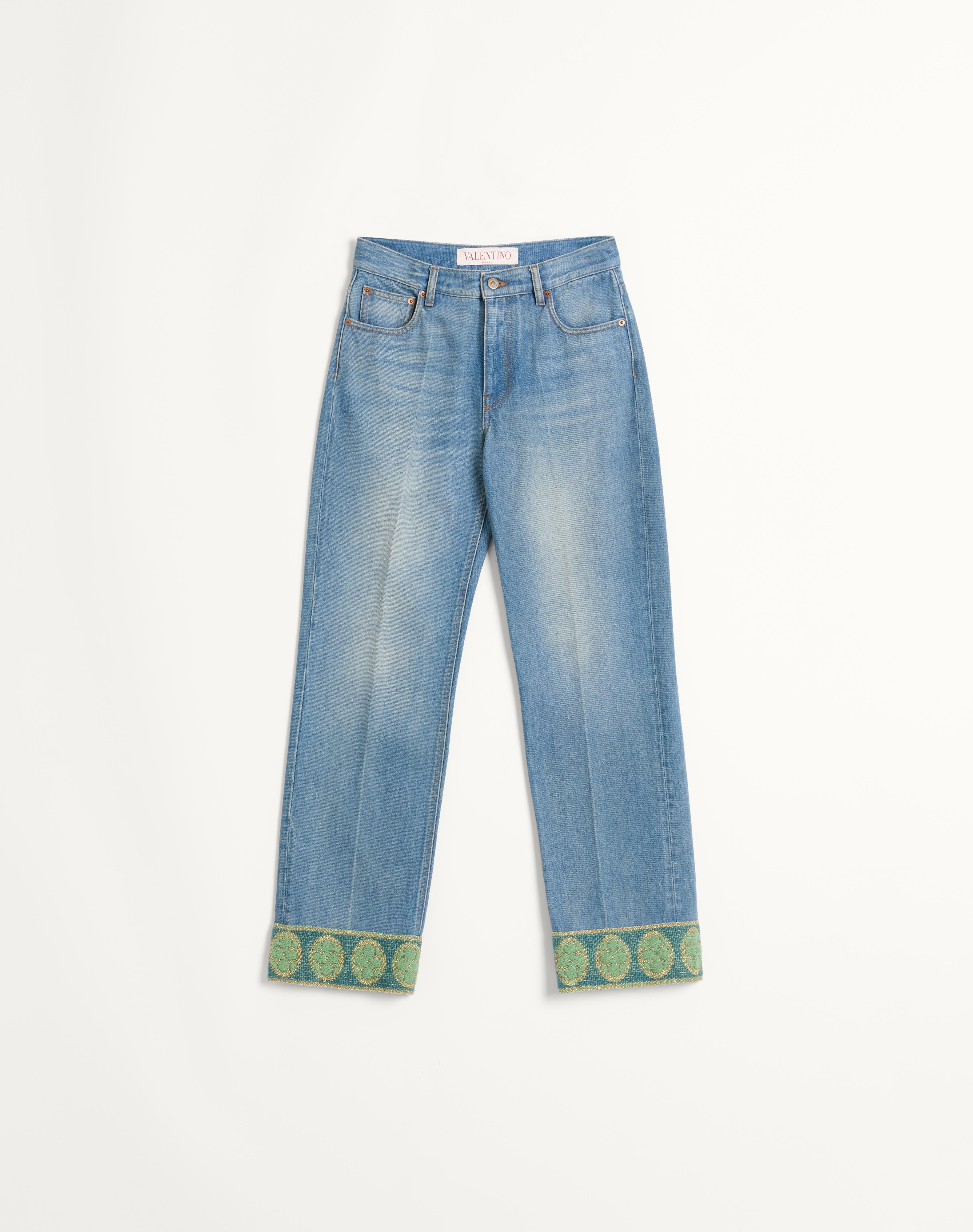 DENIM TROUSERS WITH JACQUARD TRIMS - 1