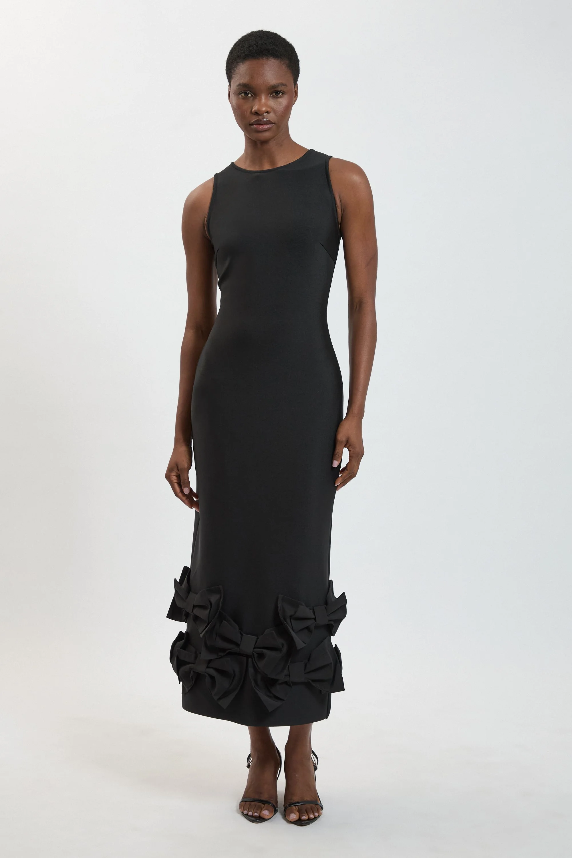 Figure Form Bandage Taffeta Bow Knitted Midi Dress - 1