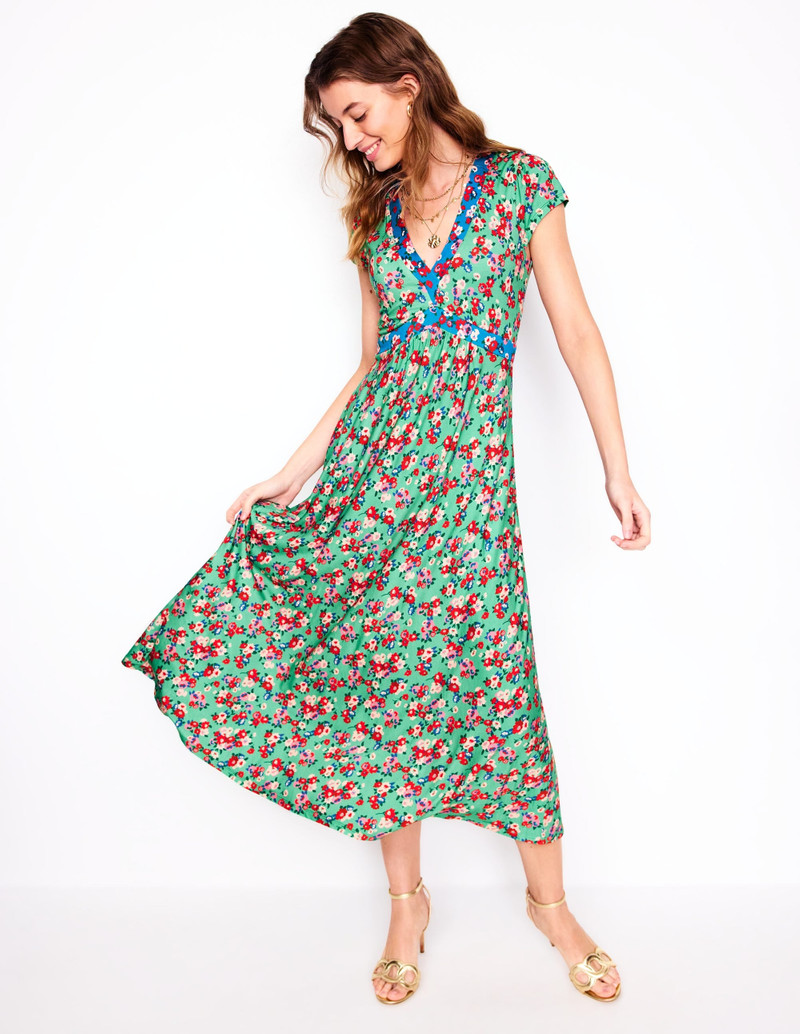 Bias Cut Jersey Midi Dress-Jade, Painterly Posy 5
