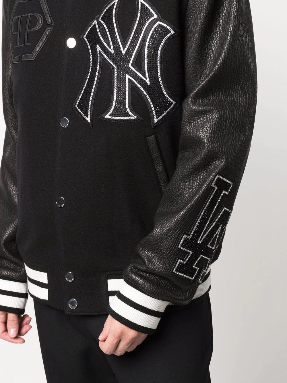 logo-patch stripe-trim bomber jacket - 5