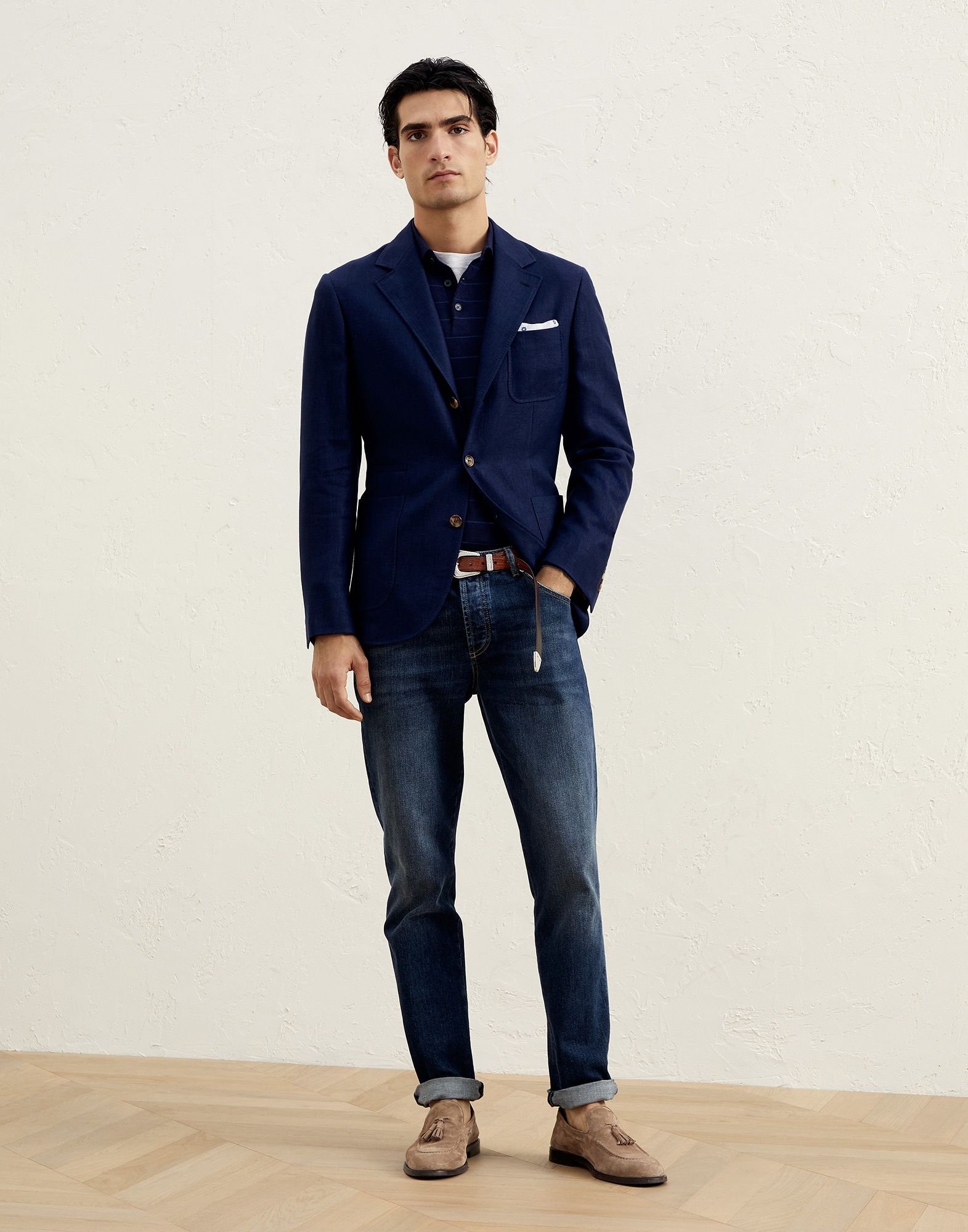 Striped lightweight polo-style sweater in virgin wool and cashmere - 5