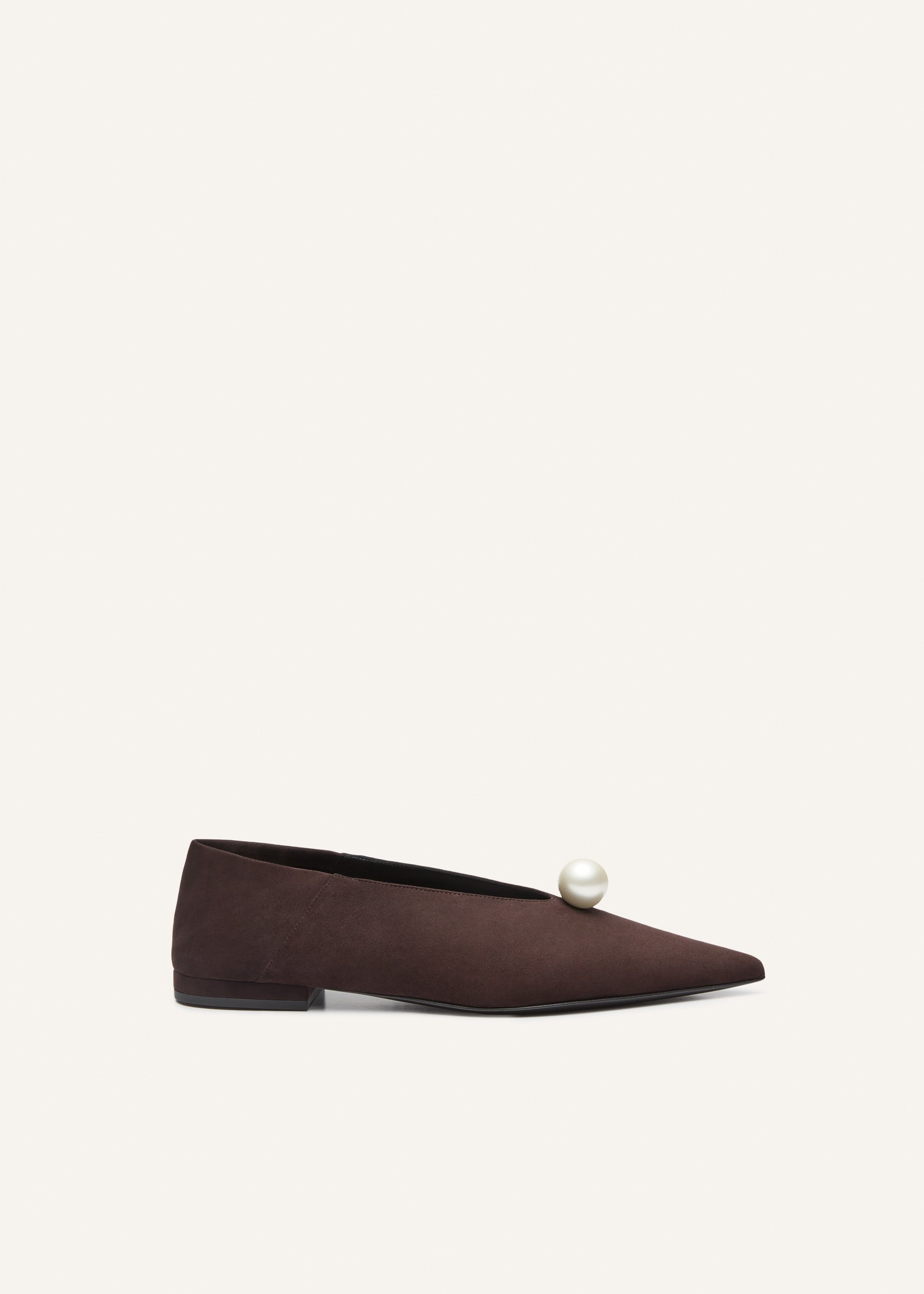 Pointed pearl foldable ballet flats in brown suede - 1