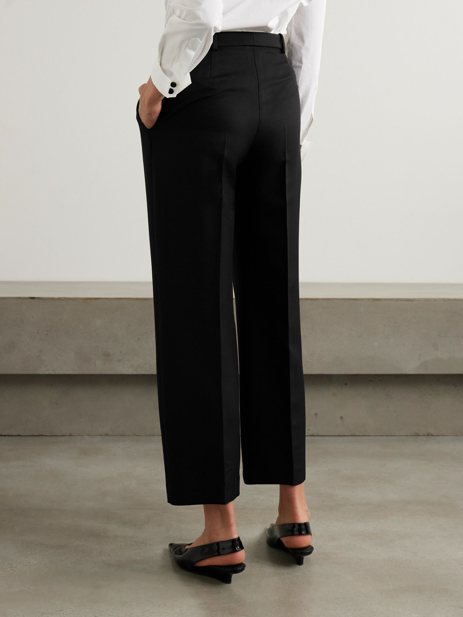Bart cropped pleated wool and silk-blend barathea wide-leg pants Black - 3
