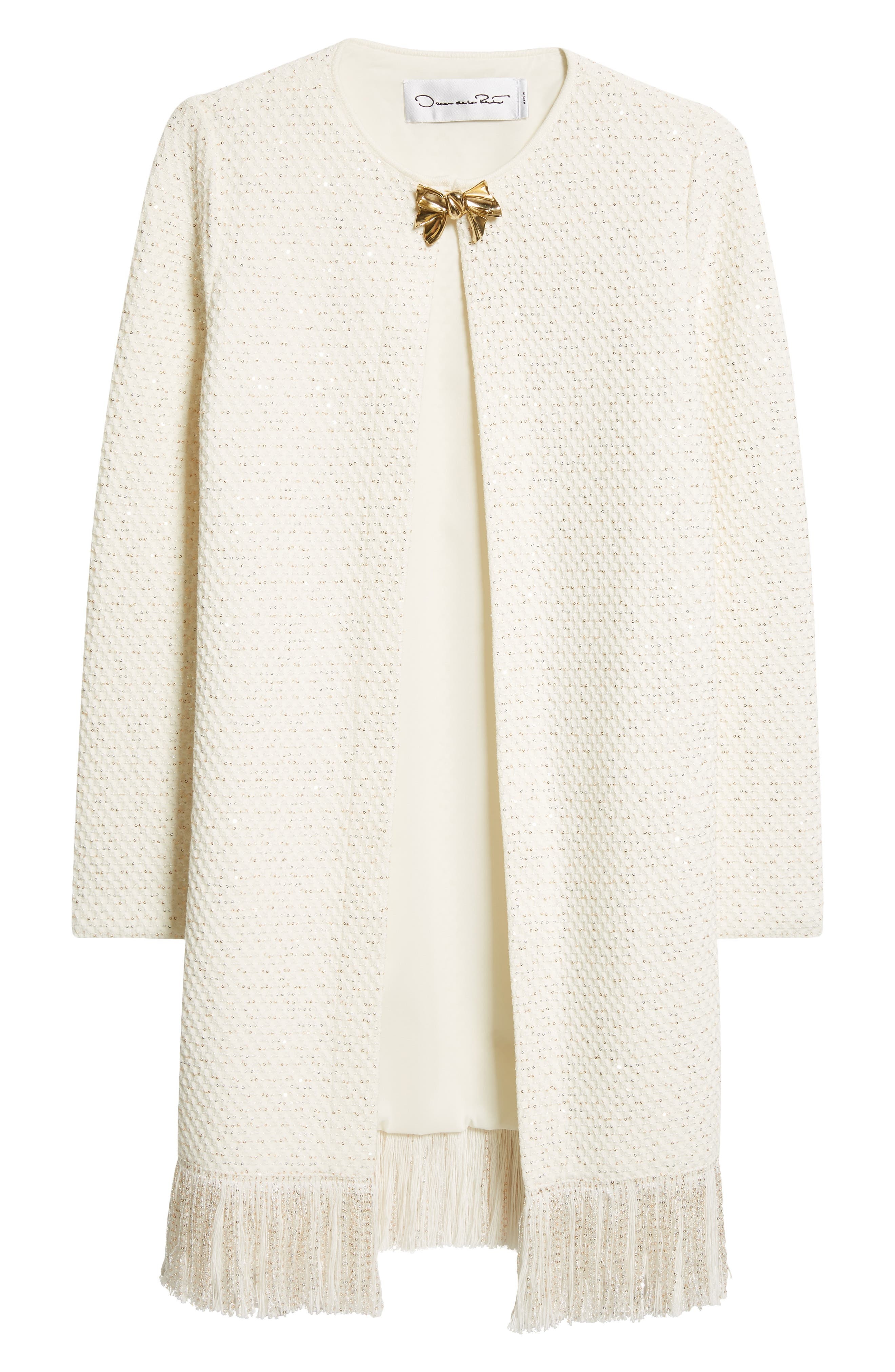 Oscar de la Renta Sequin Fringe Hem Jacket in Ivory/Gold at Nordstrom - 7