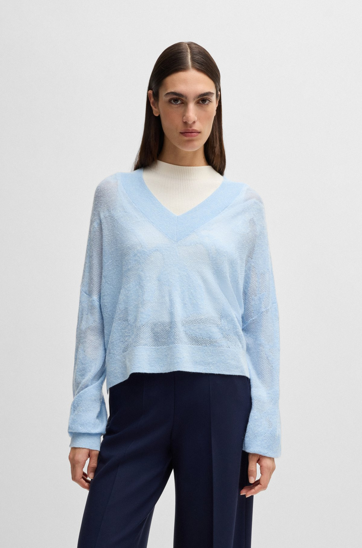 V-NECK SWEATER IN FLORAL KNITTED JACQUARD - 2