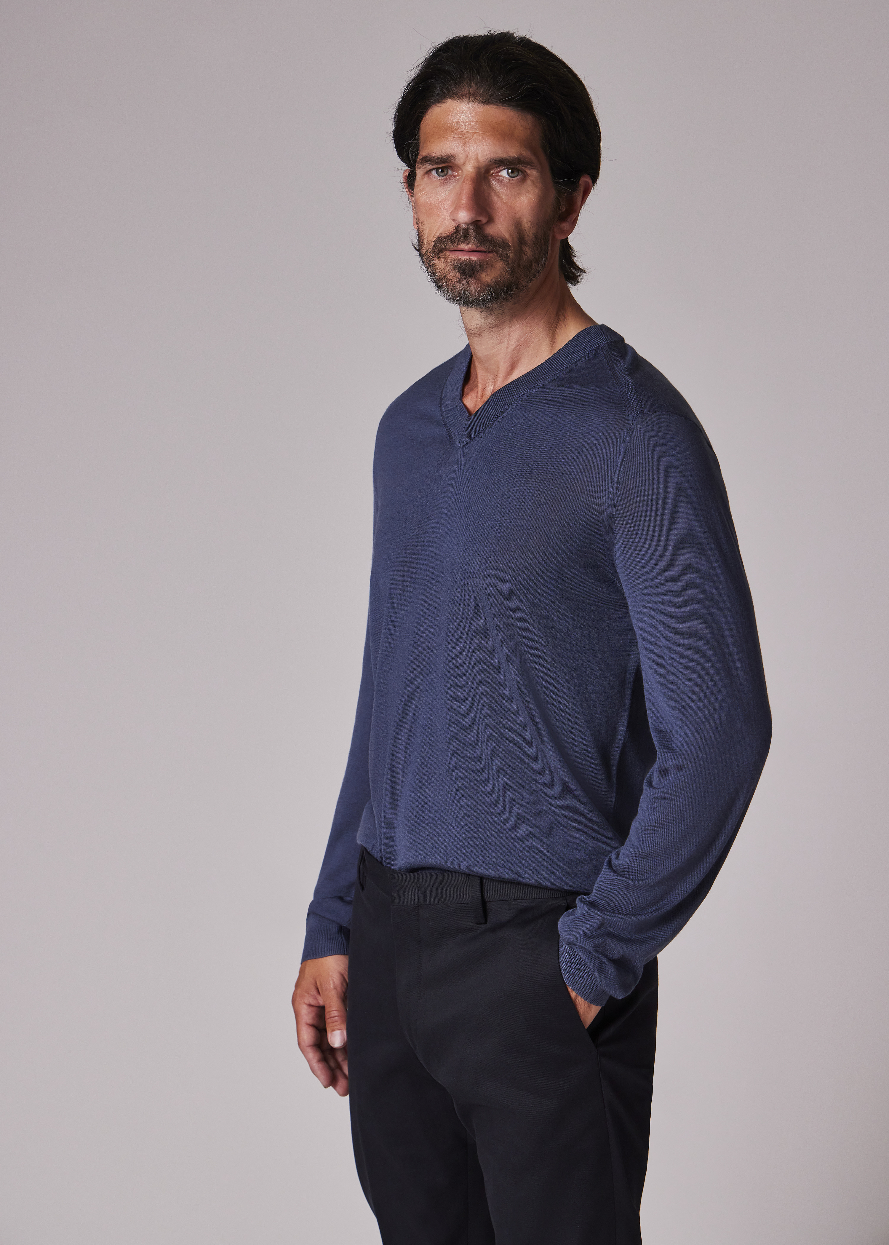 Stone Blue Merino V-Neck Sweater - 4