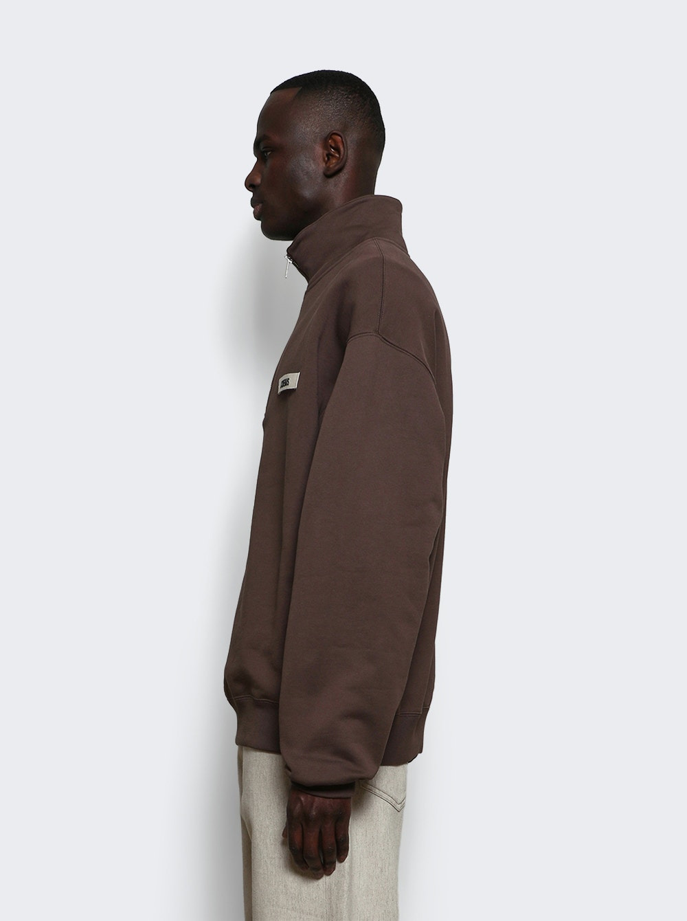 The Gros Grain Zipped Roll Neck Sweatshirt Dark Brown - 3