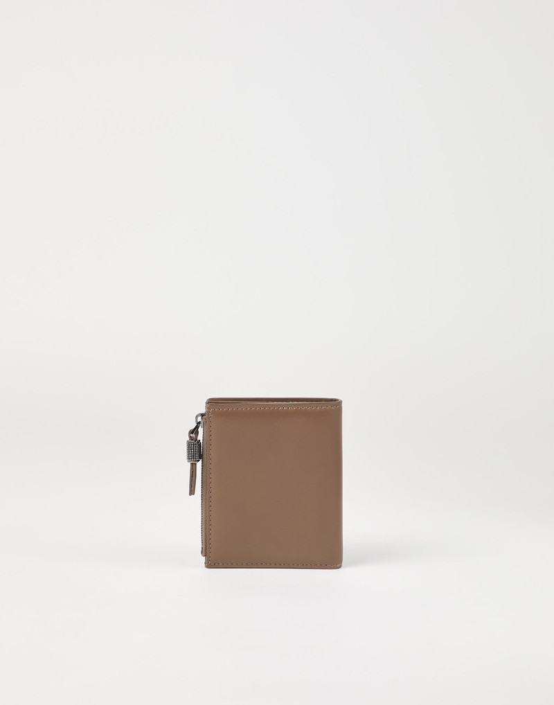 Brunello Cucinelli Grained calfskin compact wallet with shiny zipper pull outlook