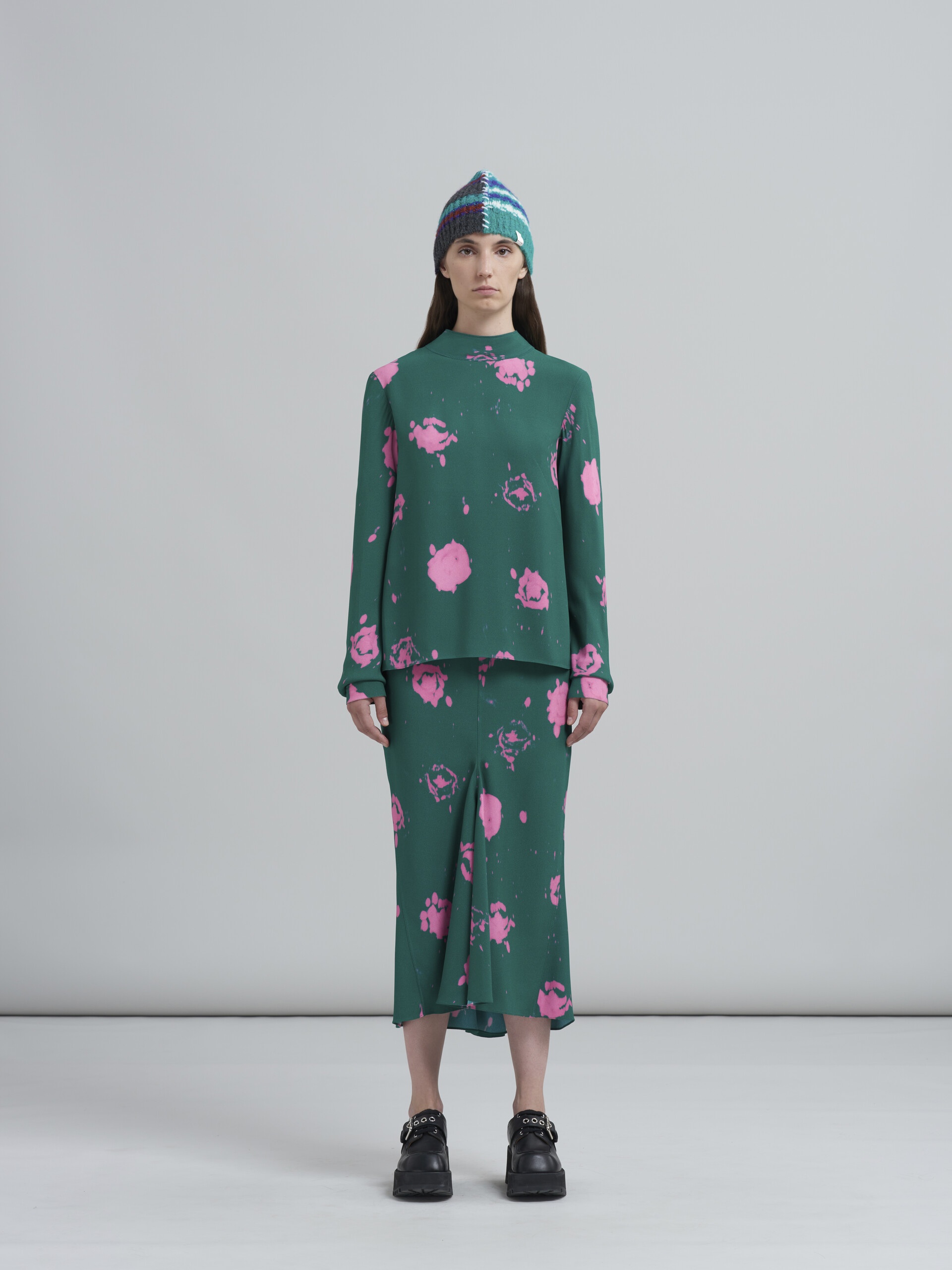 FADED ROSES VISCOSE SABLÉ SKIRT - 2