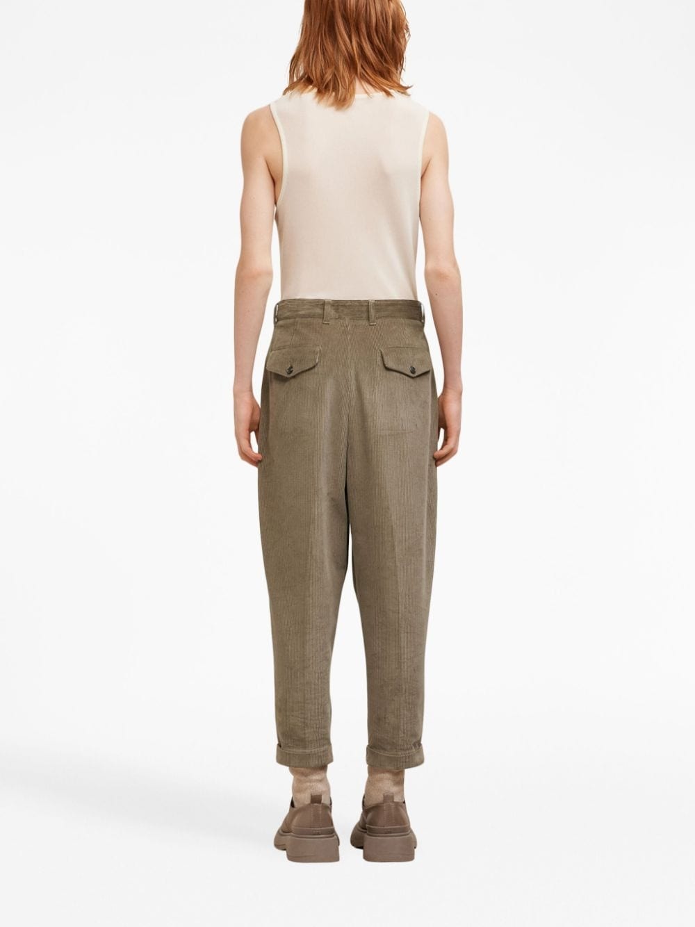 corduroy box-pleated tapered trousers - 3