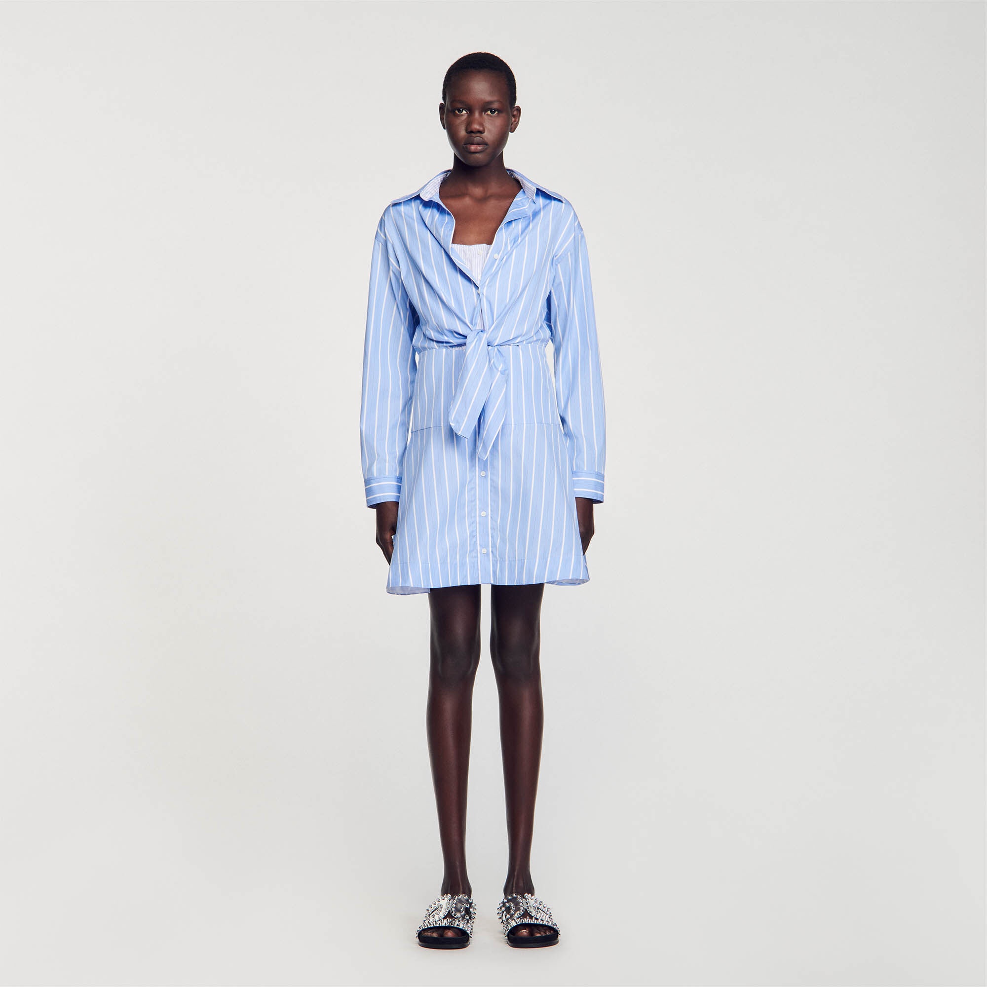 STRIPED TIE-FRONT SHIRT DRESS - 3