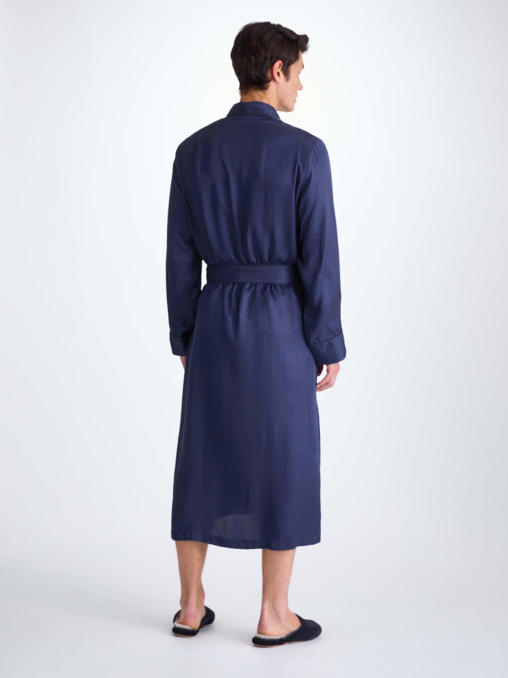 Men's Dressing Gown Woburn 8 Silk Satin Navy - 4