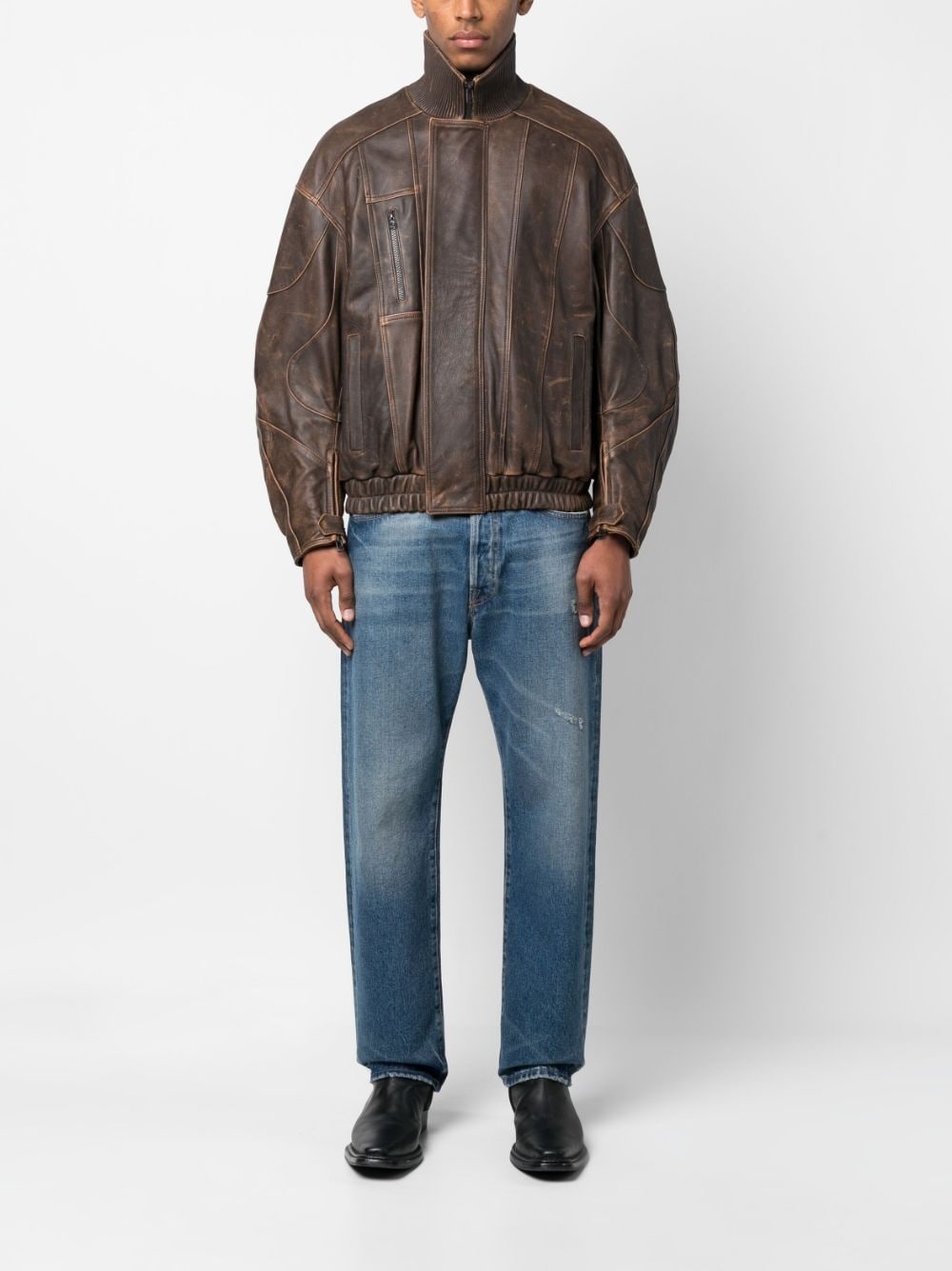 high-neck leather jacket - 2