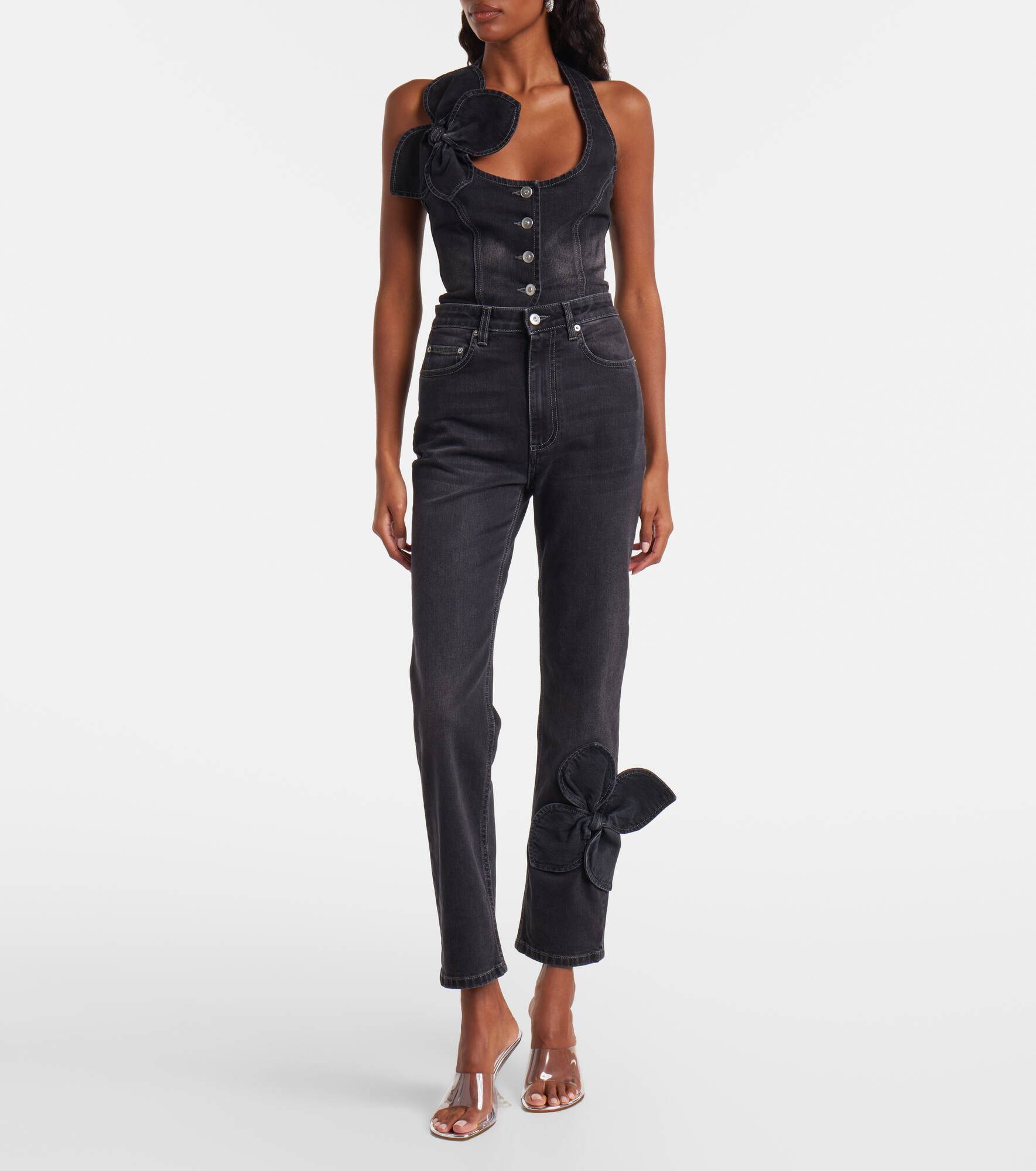 Bow-detail cropped straight jeans - 7