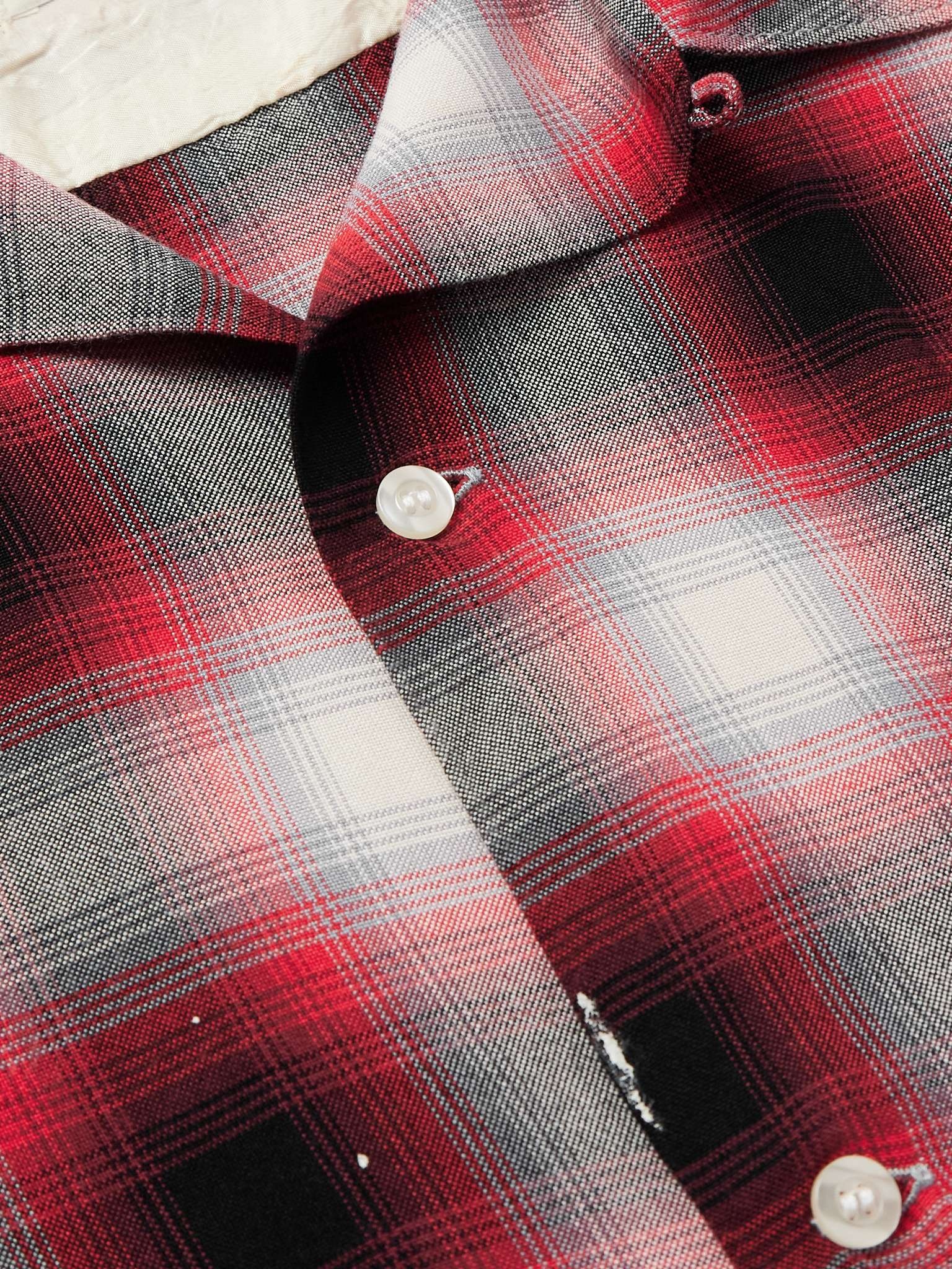 + LASTMAN Convertible-Collar Distressed Paint-Splattered Checked Oxford Shirt - 5