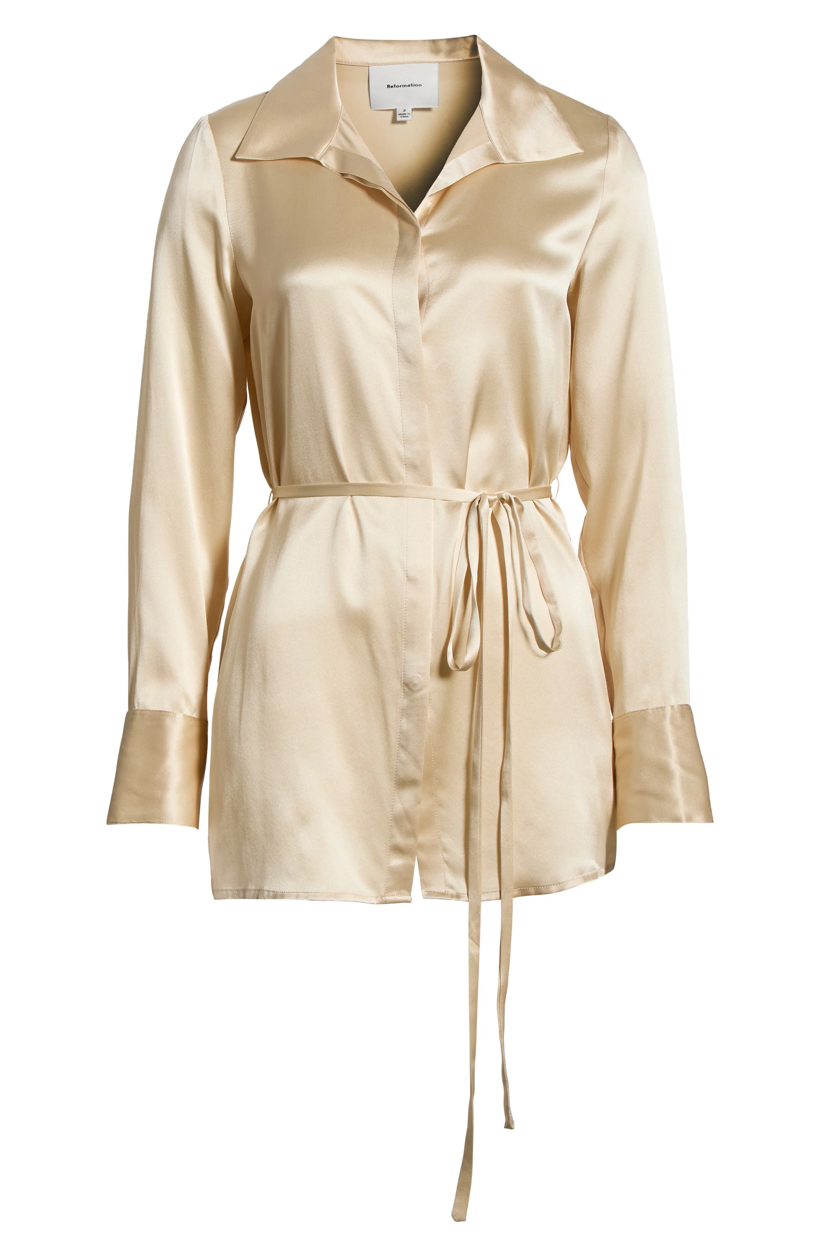 Reformation Camilla Tie Waist Silk Shirt in Almond at Nordstrom - 1