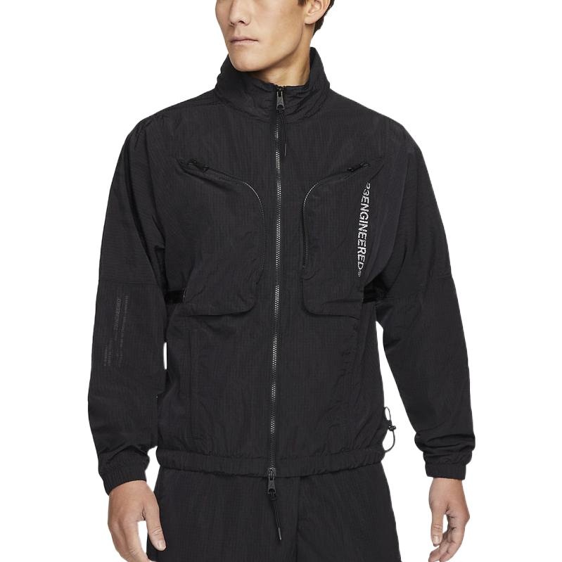 Men's Air Jordan SS22 Solid Color Zipper Stand Collar Sports Jacket Black DJ0256-010 - 3