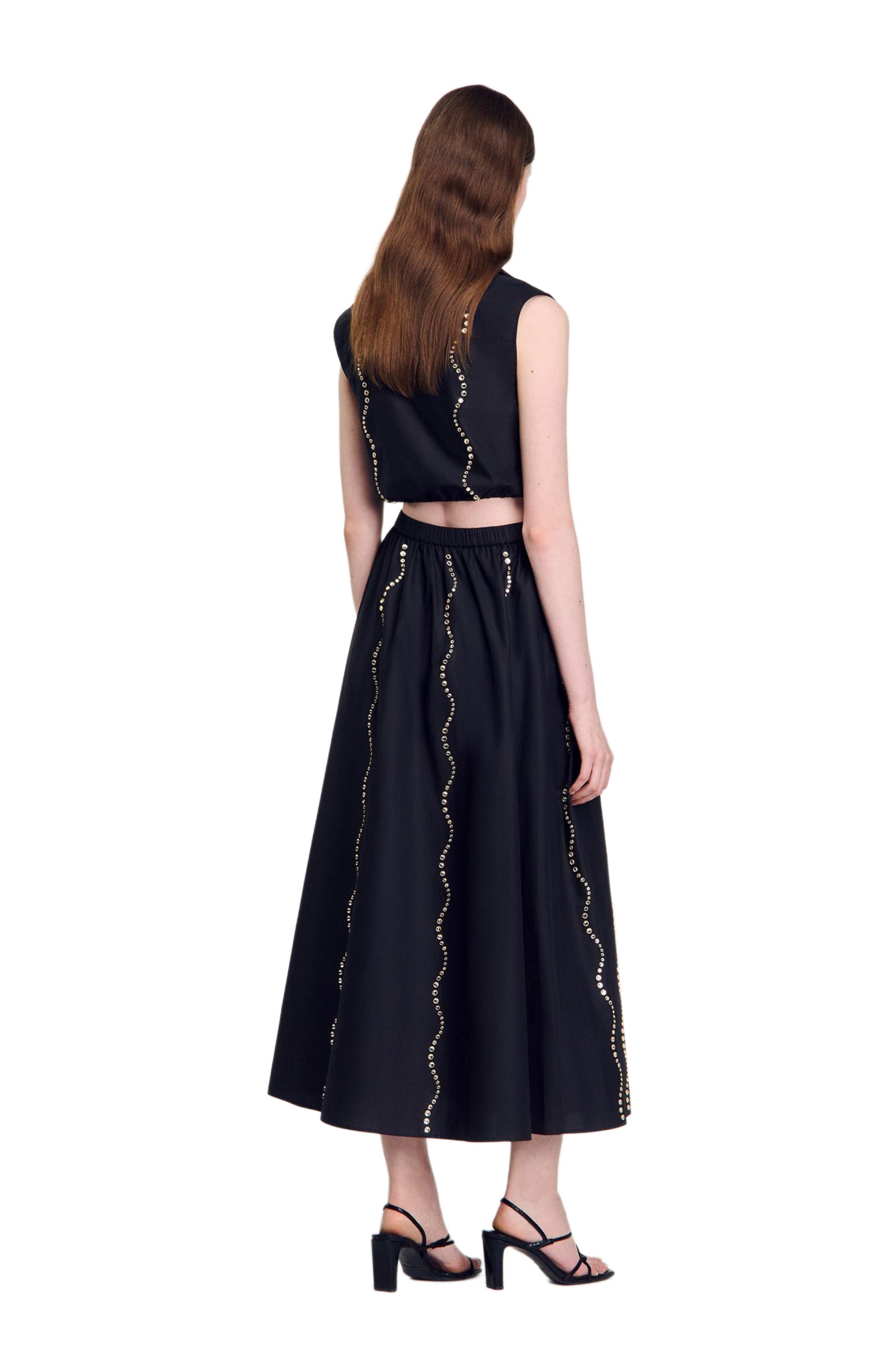 SANDRO Long rhinestone skirt in Black at Nordstrom - 2
