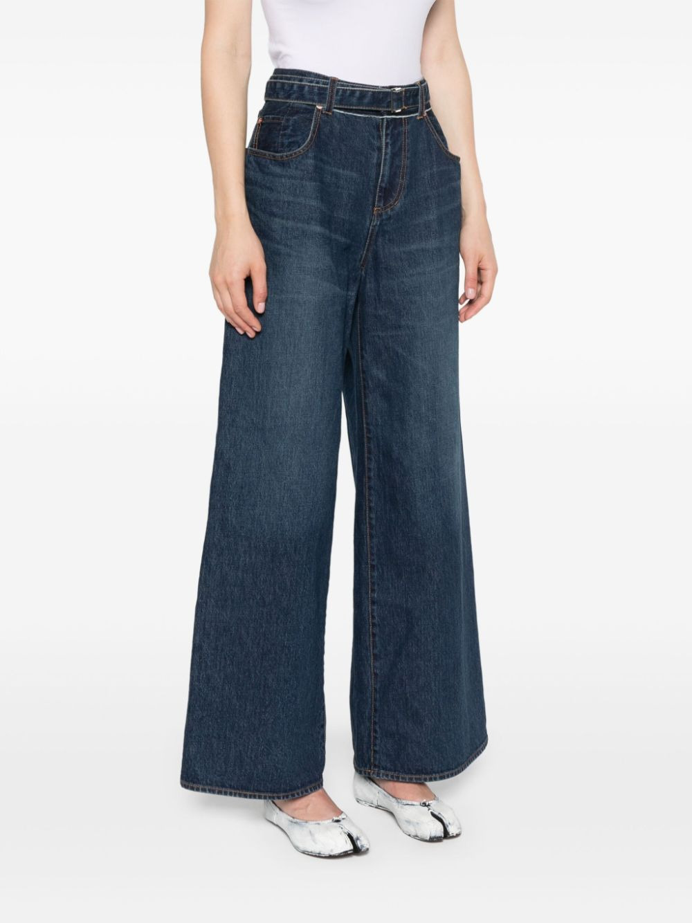 Sacai Women Wide-Leg Denim Jeans - 4
