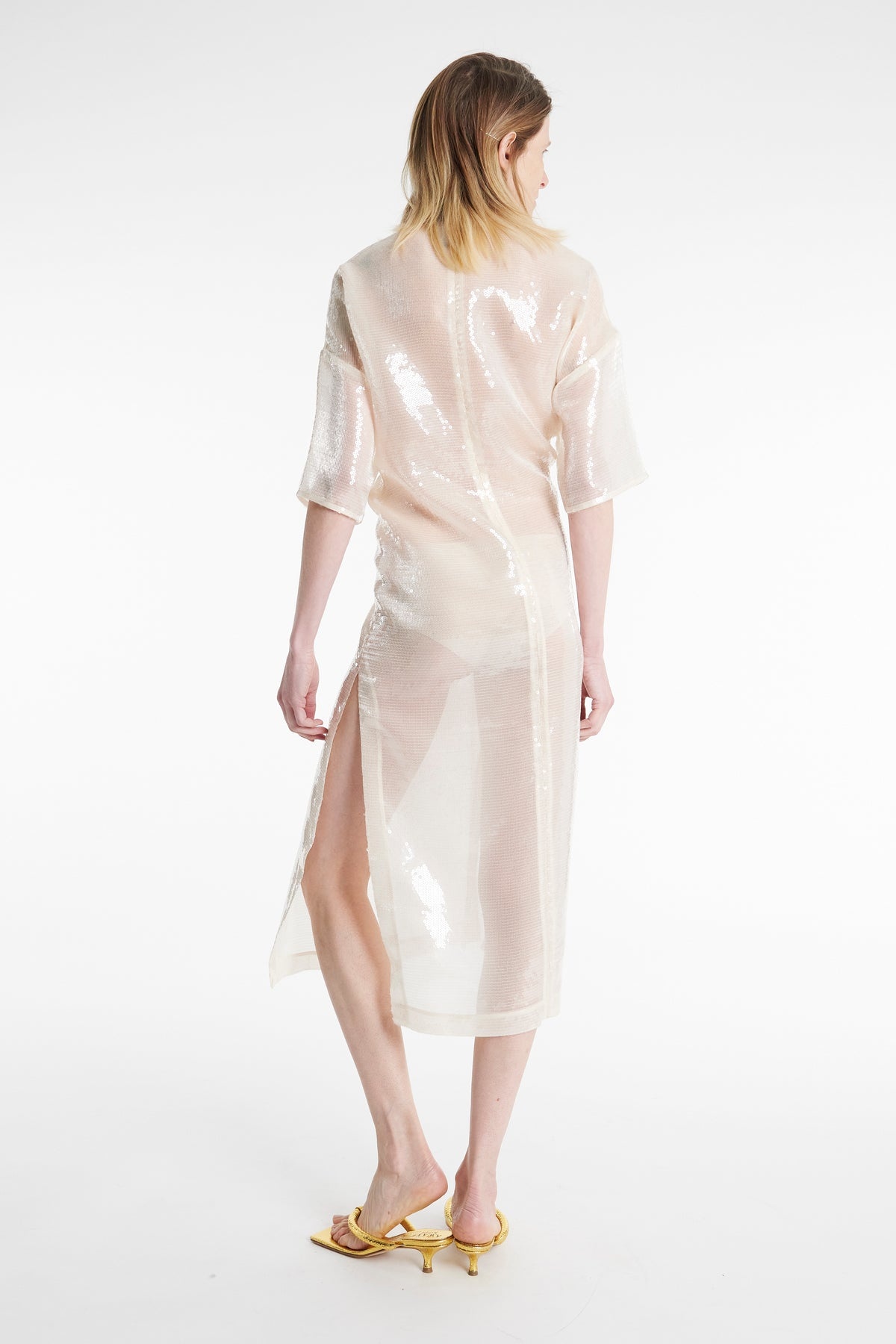 KNOTTED SEQUIN DRESS IVORY - 2