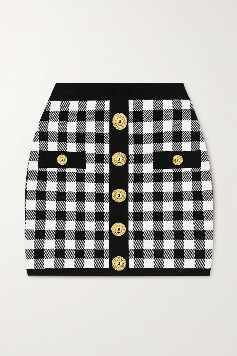 Button-embellished 자카드 니트 미니 스커트 - 1