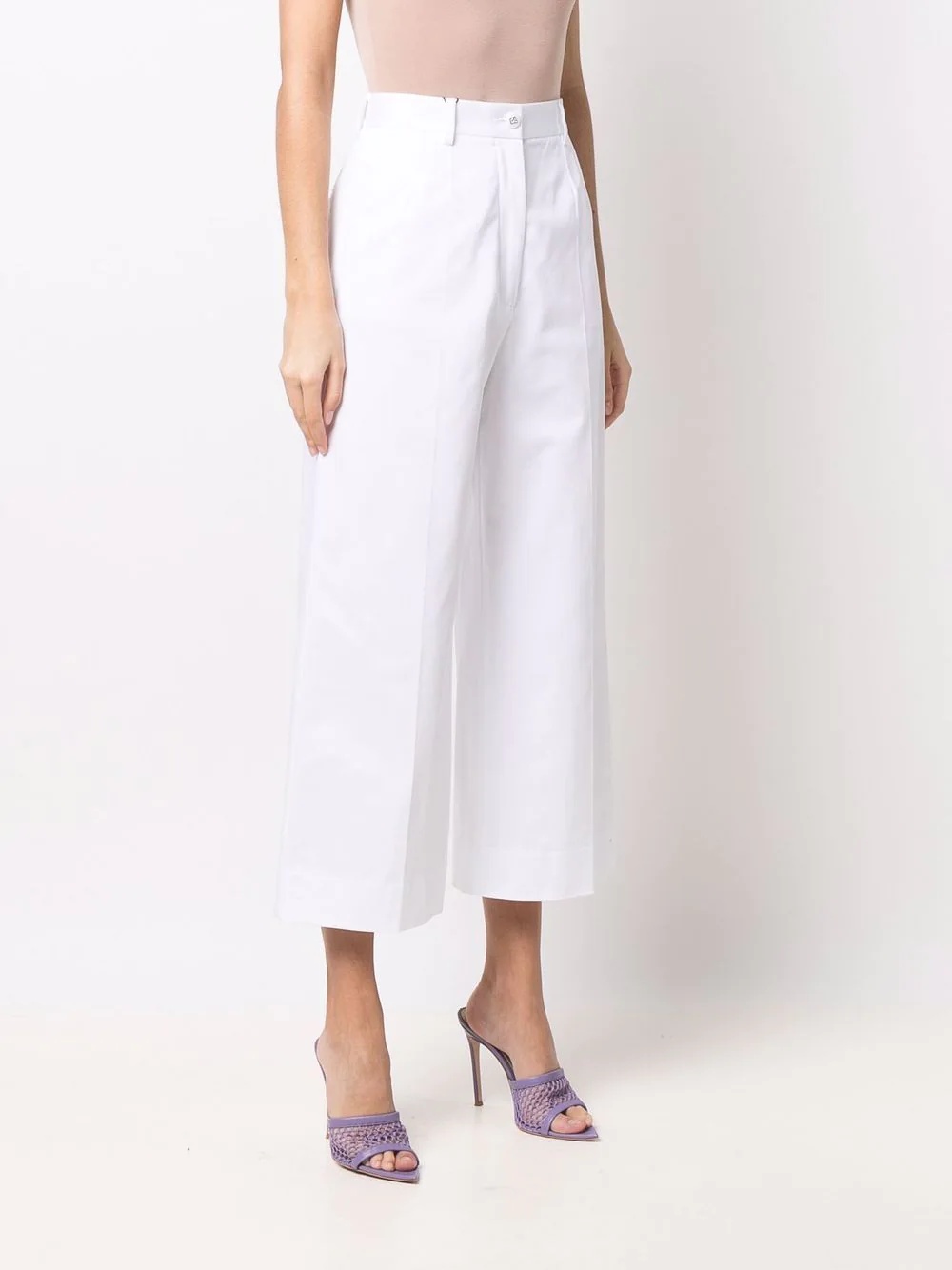 logo-buttons wide leg cropped trousers - 3