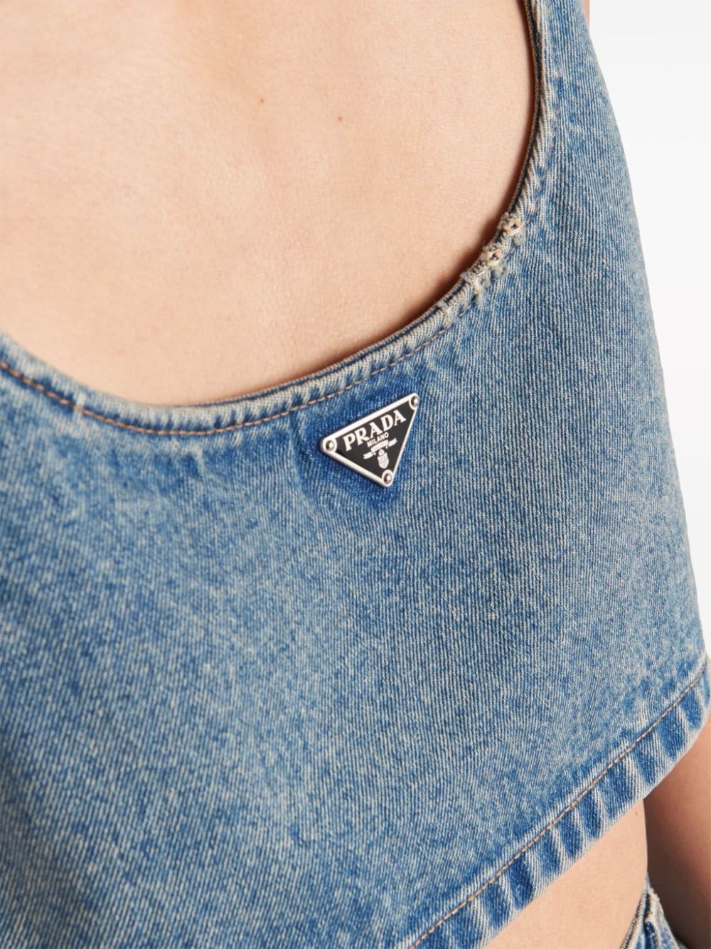 triangle-logo denim crop top - 5