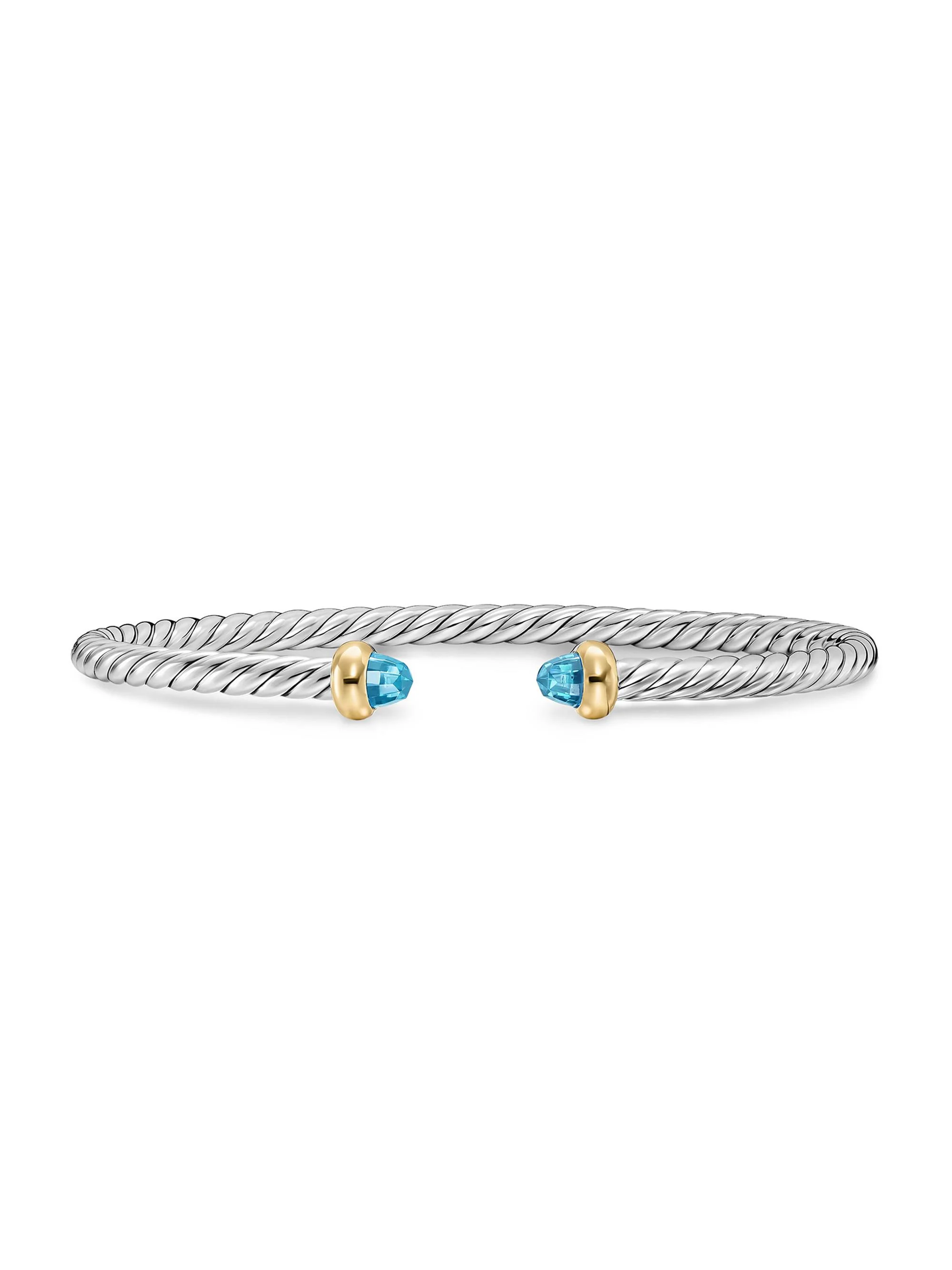 Women's Micro Cable Flex Teen Bracelet in Sterling Silver - Blue Topaz - 1