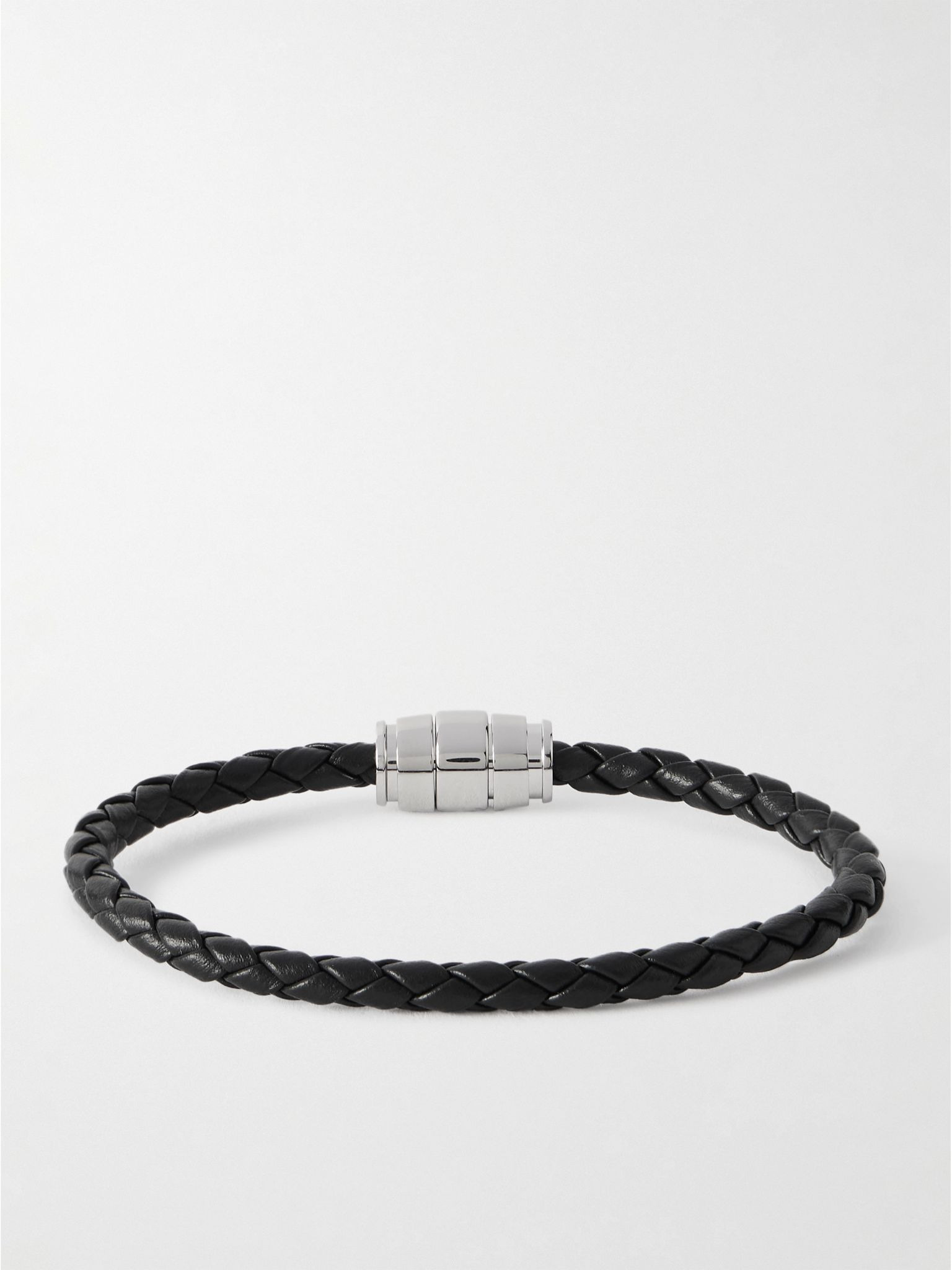 Meisterstück 3-Ring Stainless Steel and Woven Leather Bracelet Black - 3